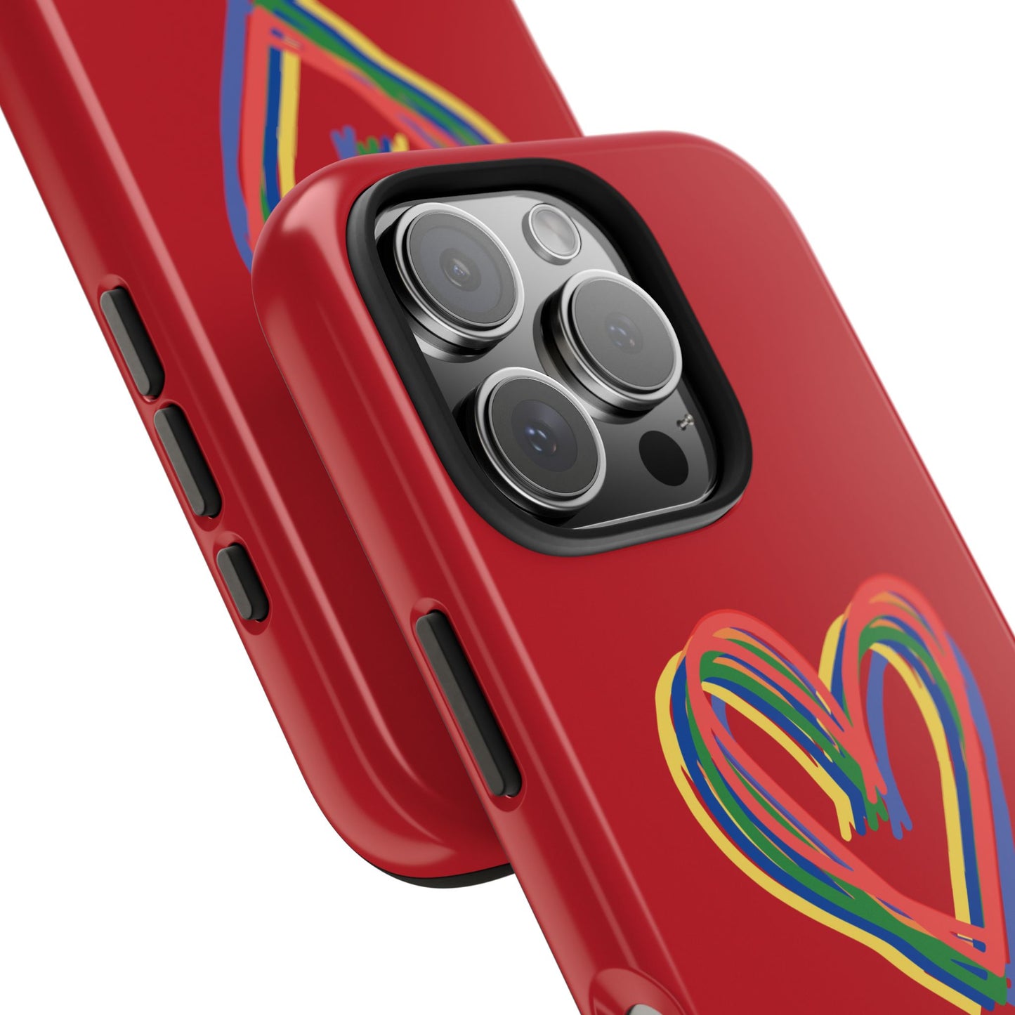 Rainbow Hearts Tough Phone Case, Red Phone Cover, Smartphone Case, Heart Pattern Phone Shell, Phone Hard Case, Colorful, Wireless Charging