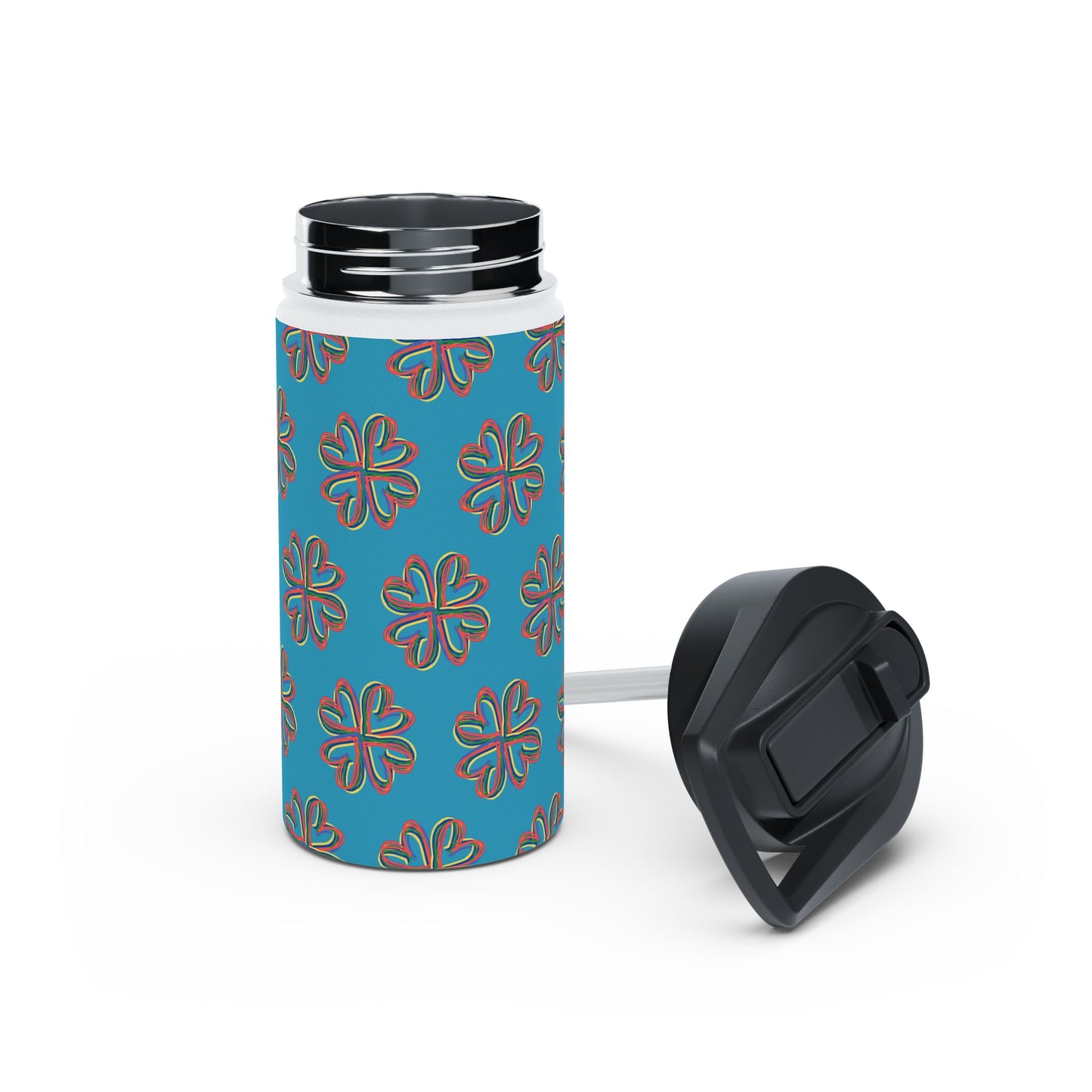 Turquoise Colorful Floral Stainless Steel Water Bottle, Gender Neutral, Gift, Exercise, Run, Workout, Eco BPA-free, Gift Birthday Christmas