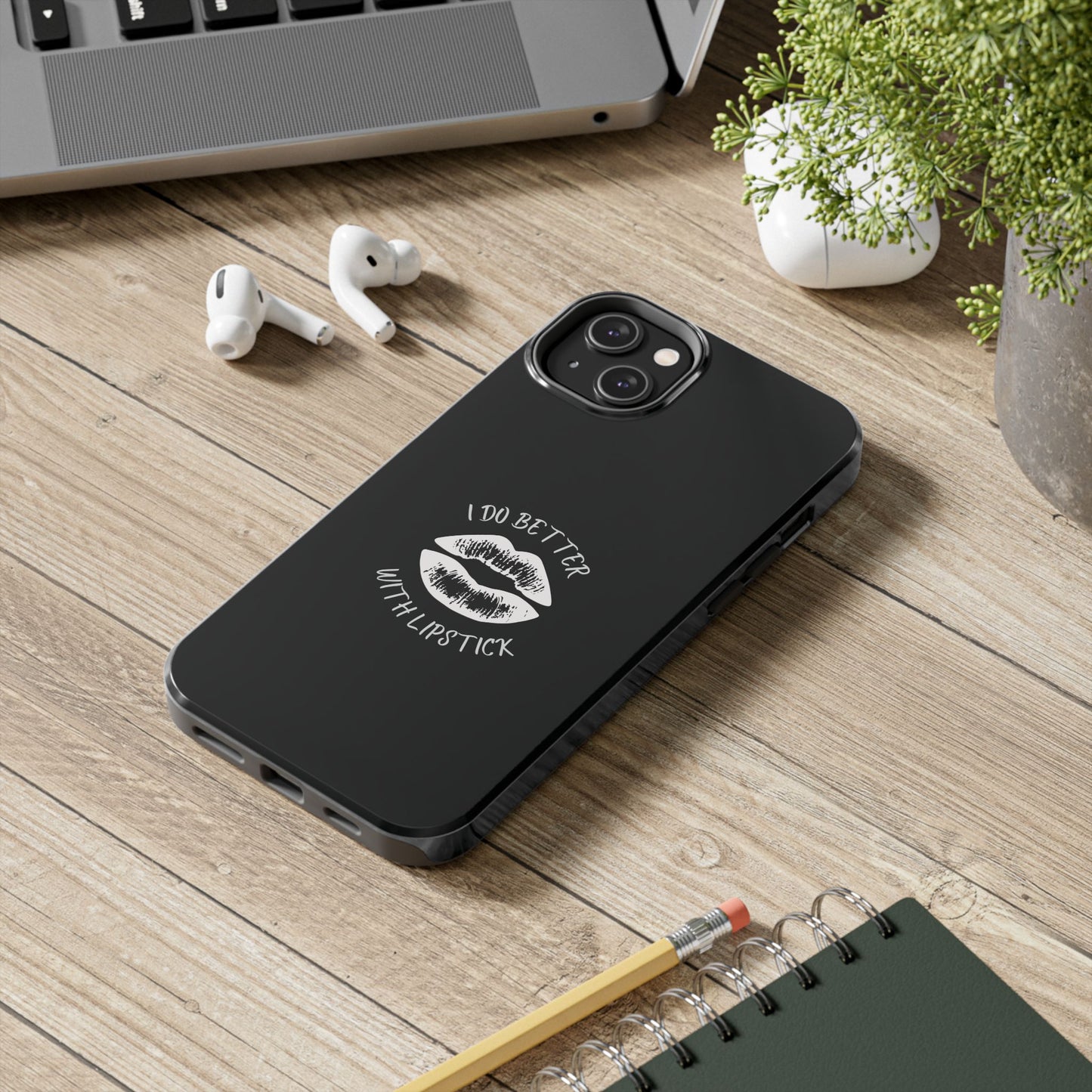 Glamorous Lipstick Tough Phone Cases - Empowered Gifts, Sassy Wireless Charging Cover, Fun Lips Samsung & iPhone Cases, Black Design