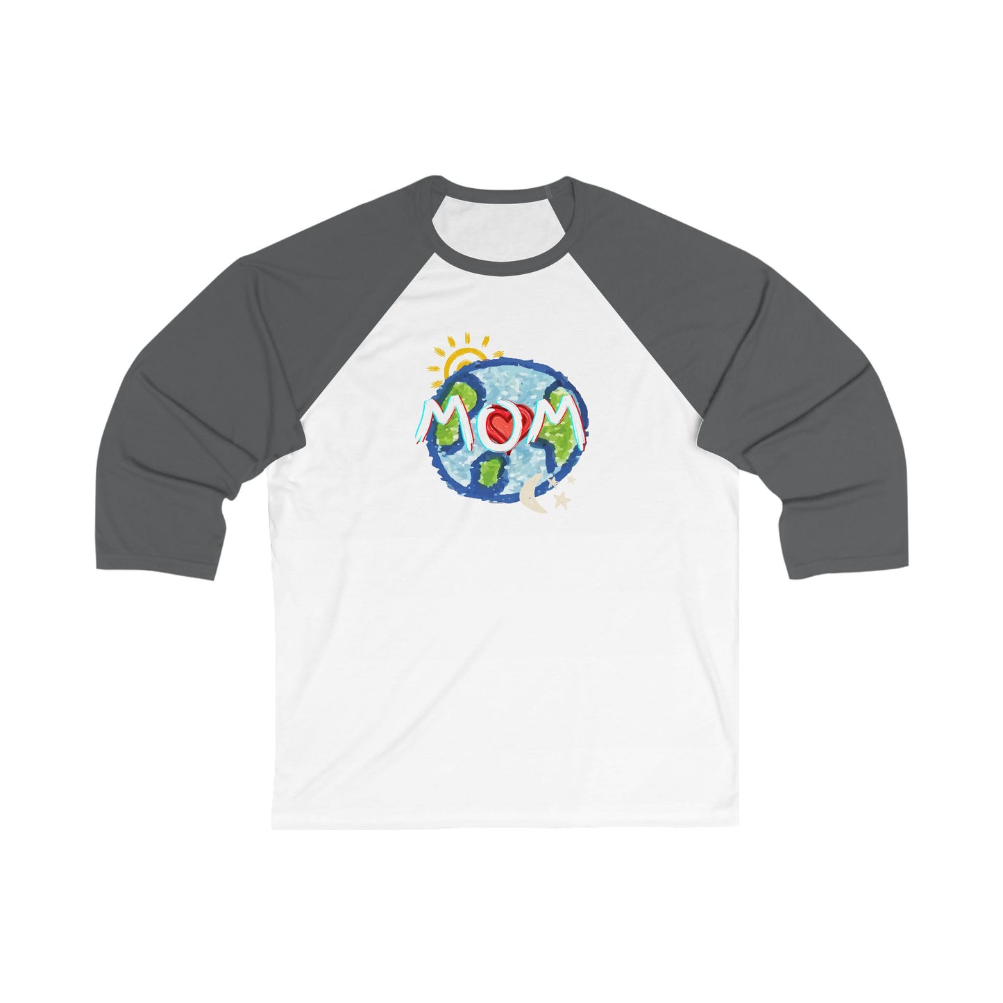 Mom Unisex 3\4 Sleeve Baseball Tee, whole world, sun, moon, stars, family, matching sets, gender neutral, gifts for mom women men friends