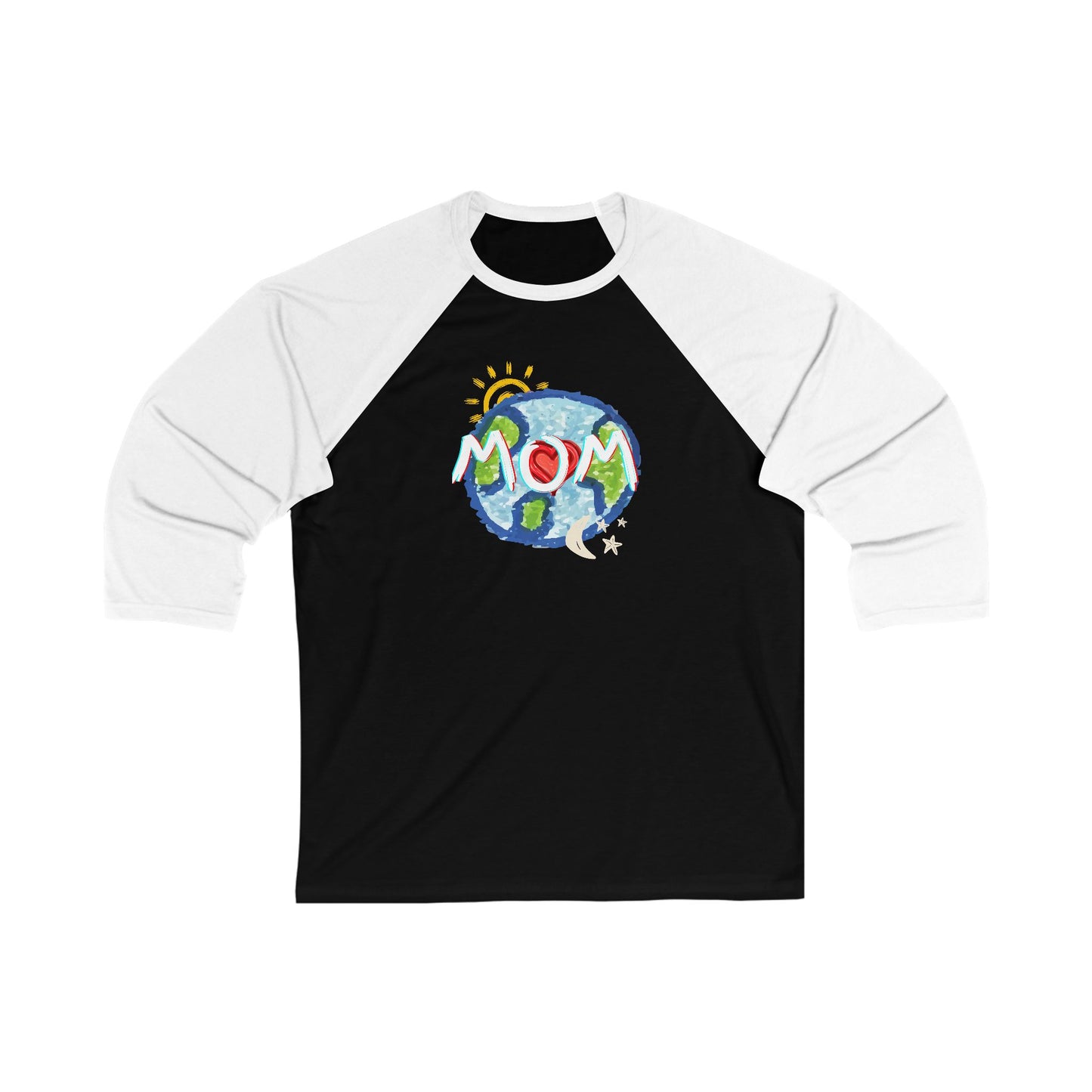 Mom Unisex 3\4 Sleeve Baseball Tee, whole world, sun, moon, stars, family, matching sets, gender neutral, gifts for mom women men friends