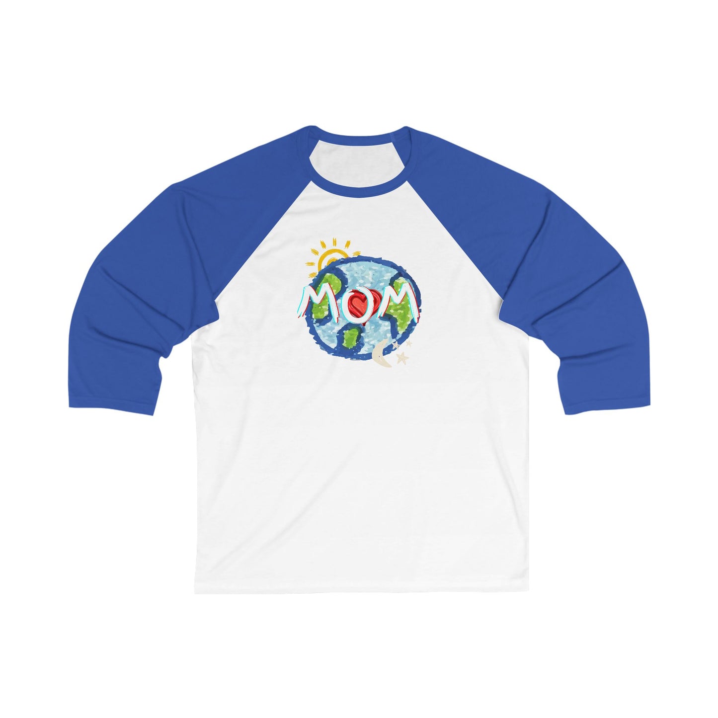 Mom Unisex 3\4 Sleeve Baseball Tee, whole world, sun, moon, stars, family, matching sets, gender neutral, gifts for mom women men friends