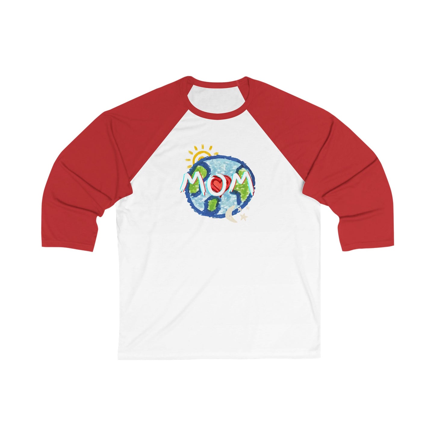 Mom Unisex 3\4 Sleeve Baseball Tee, whole world, sun, moon, stars, family, matching sets, gender neutral, gifts for mom women men friends