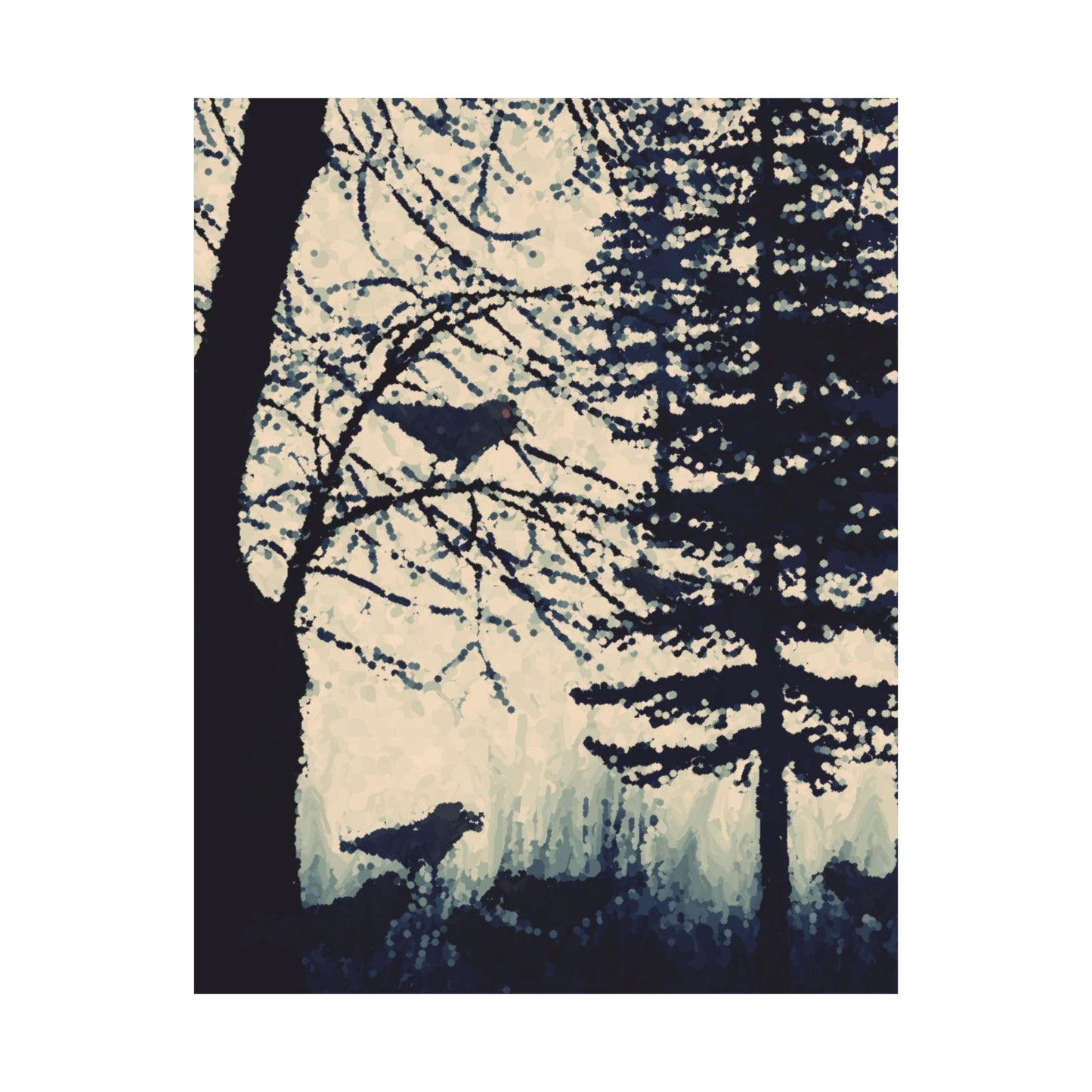 Crows in Forest Matte Vertical Poster, You Frame, Wall Art, Original Artwork, Decor, Gift, Nature, Trees, Birds, Dorm, Halloween, Dark