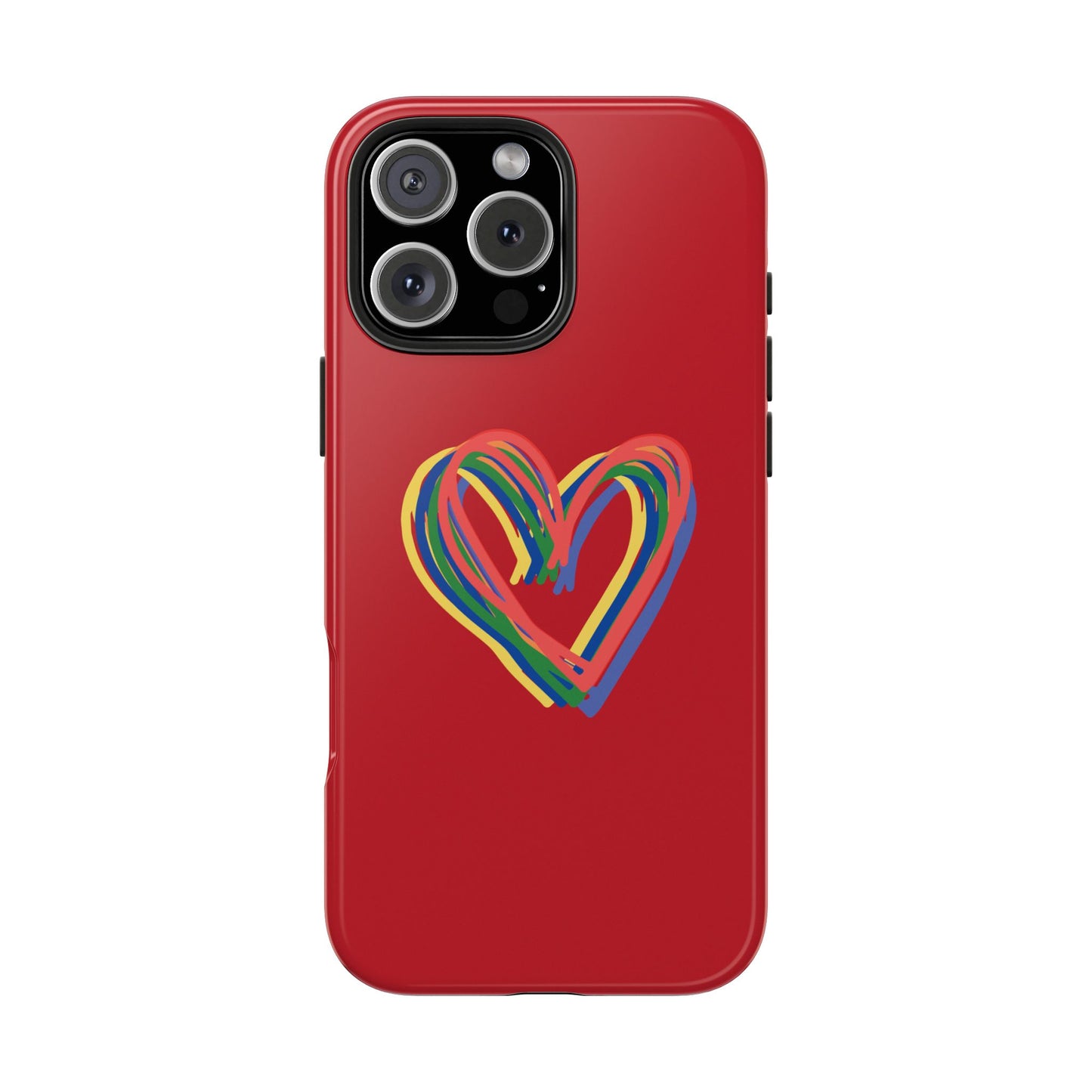 Rainbow Hearts Tough Phone Case, Red Phone Cover, Smartphone Case, Heart Pattern Phone Shell, Phone Hard Case, Colorful, Wireless Charging
