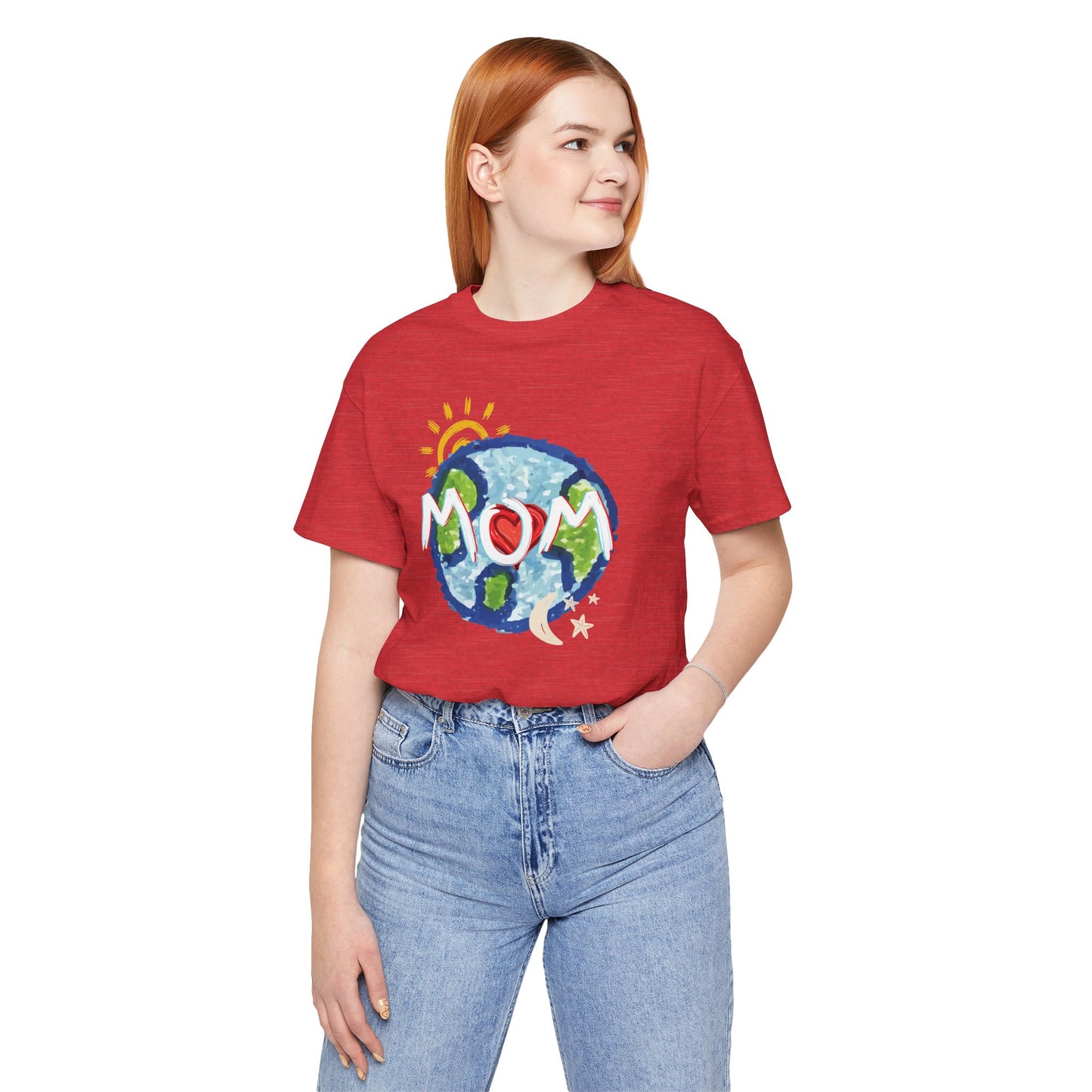 MOM Unisex Tee, Whole World, Sun Moon Stars, Heart, Love, Mothers Day, Gifts for Women, Comfy, Soft, Casual, Gender Neutral, Short Sleeves