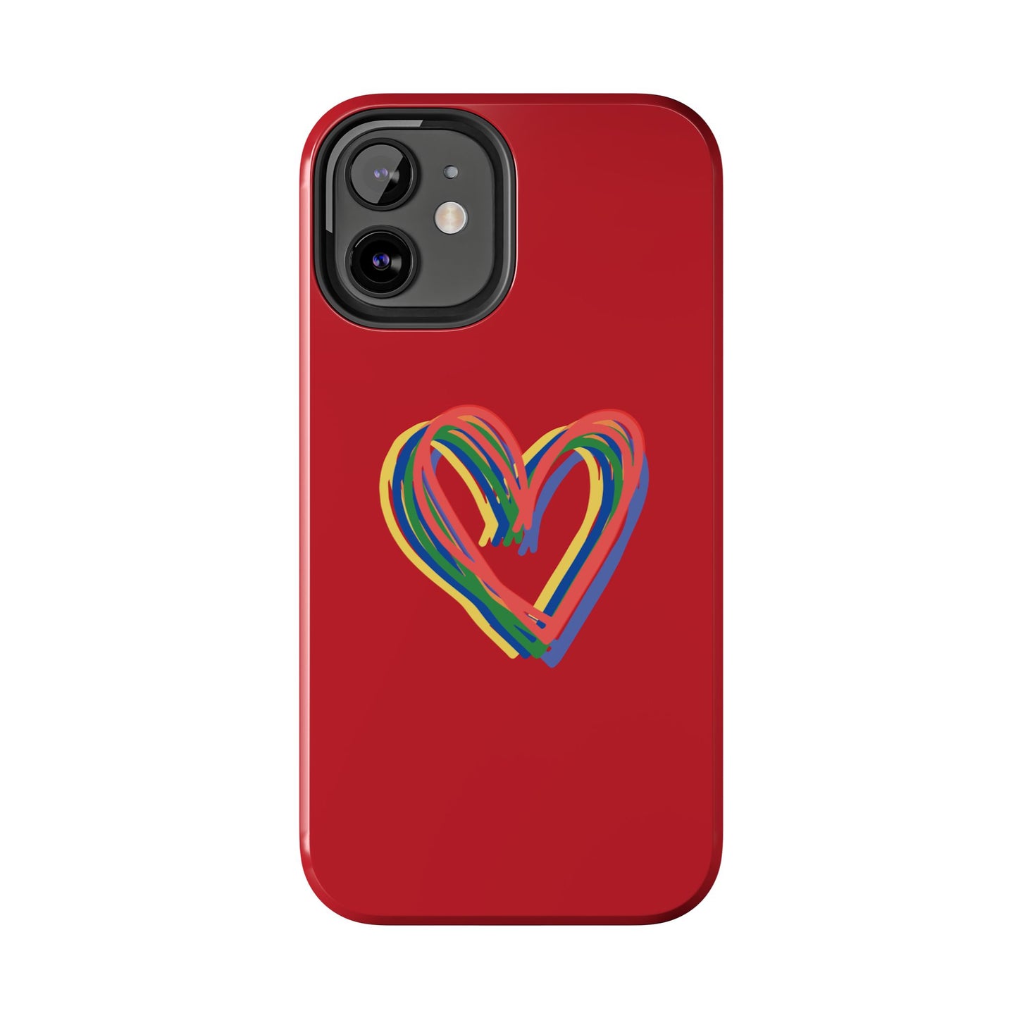 Rainbow Hearts Tough Phone Case, Red Phone Cover, Smartphone Case, Heart Pattern Phone Shell, Phone Hard Case, Colorful, Wireless Charging