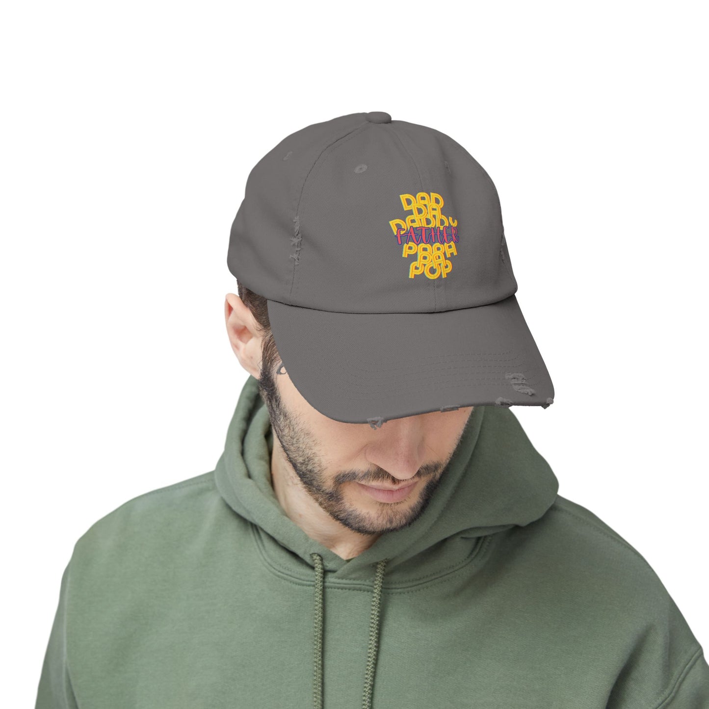 Father Unisex Distressed Cap, Dad Da Daddy Papa Pa Pop, Fathers Day, Gift, Hats, Cotton Twill, Adjustable, Gifts for Men
