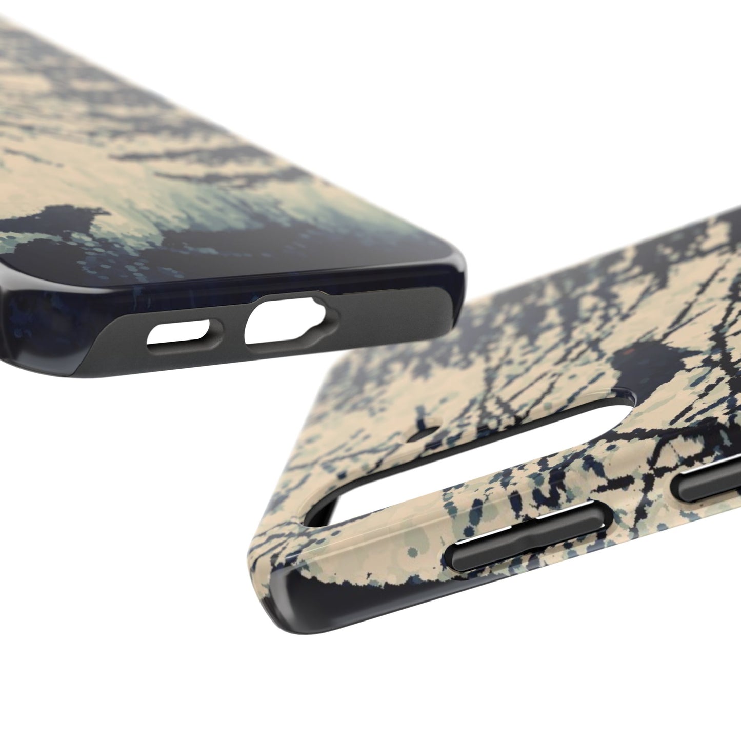 Crows in Forest Tough Phone Cases, iPhone & Samsung cases, wireless charging, crows, trees, birds, original artwork, gifts, Halloween