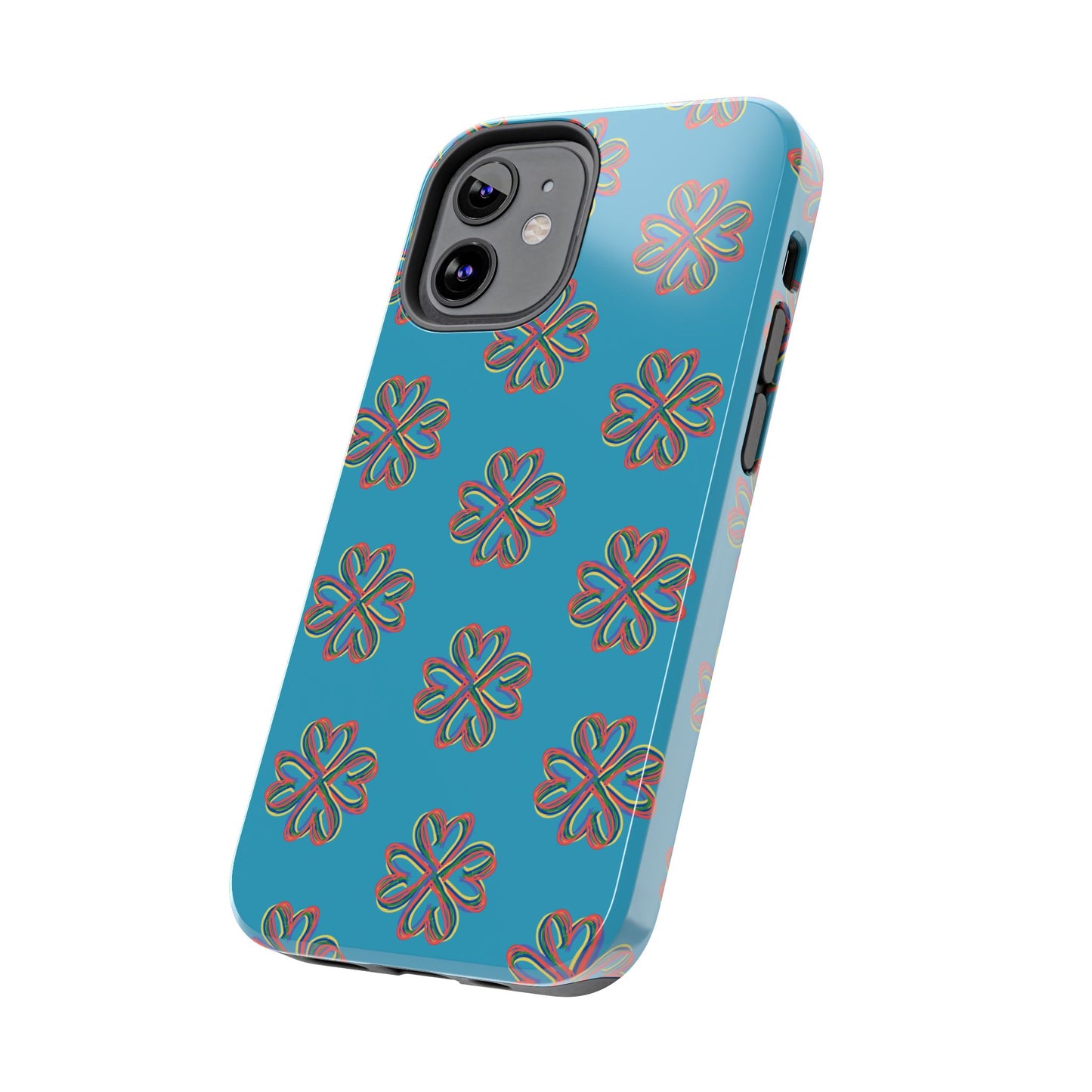 Floral Tough Phone Case, Colorful Turquoise Case, Hard Cover, iPhone Samsung Galaxy Google Pixel, Botanical Print Phone, Wireless Charging