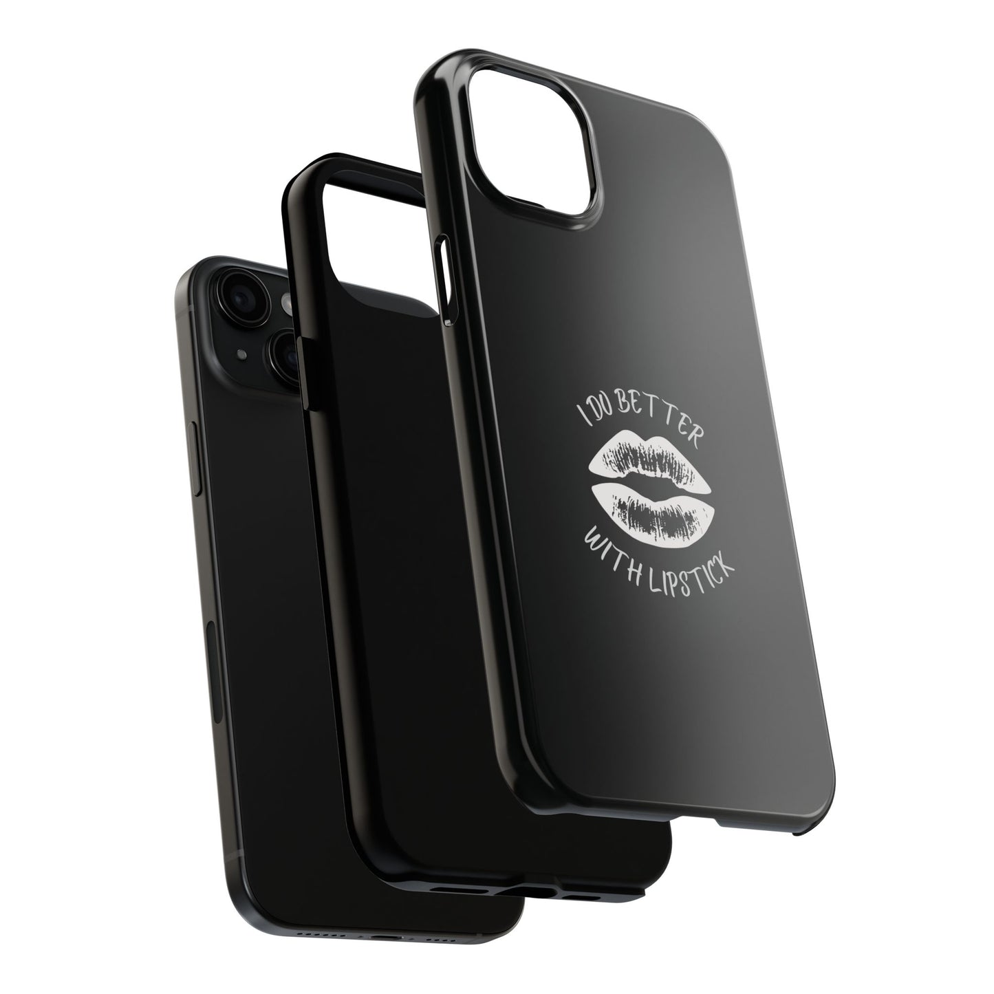 Glamorous Lipstick Tough Phone Cases - Empowered Gifts, Sassy Wireless Charging Cover, Fun Lips Samsung & iPhone Cases, Black Design