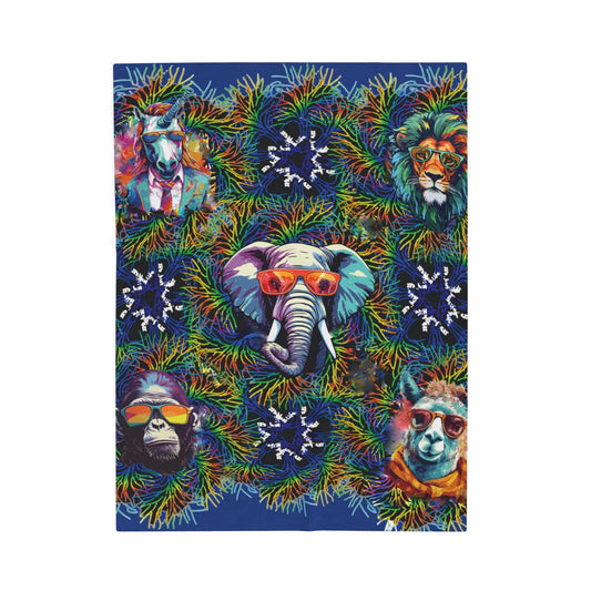 Blue Wild & Cool Creatures Velveteen Blanket, Animals, Cozy Throw, Home Decor, Gift, Bed Cover Vibrant Couch Blanket Kids Birthday Christmas