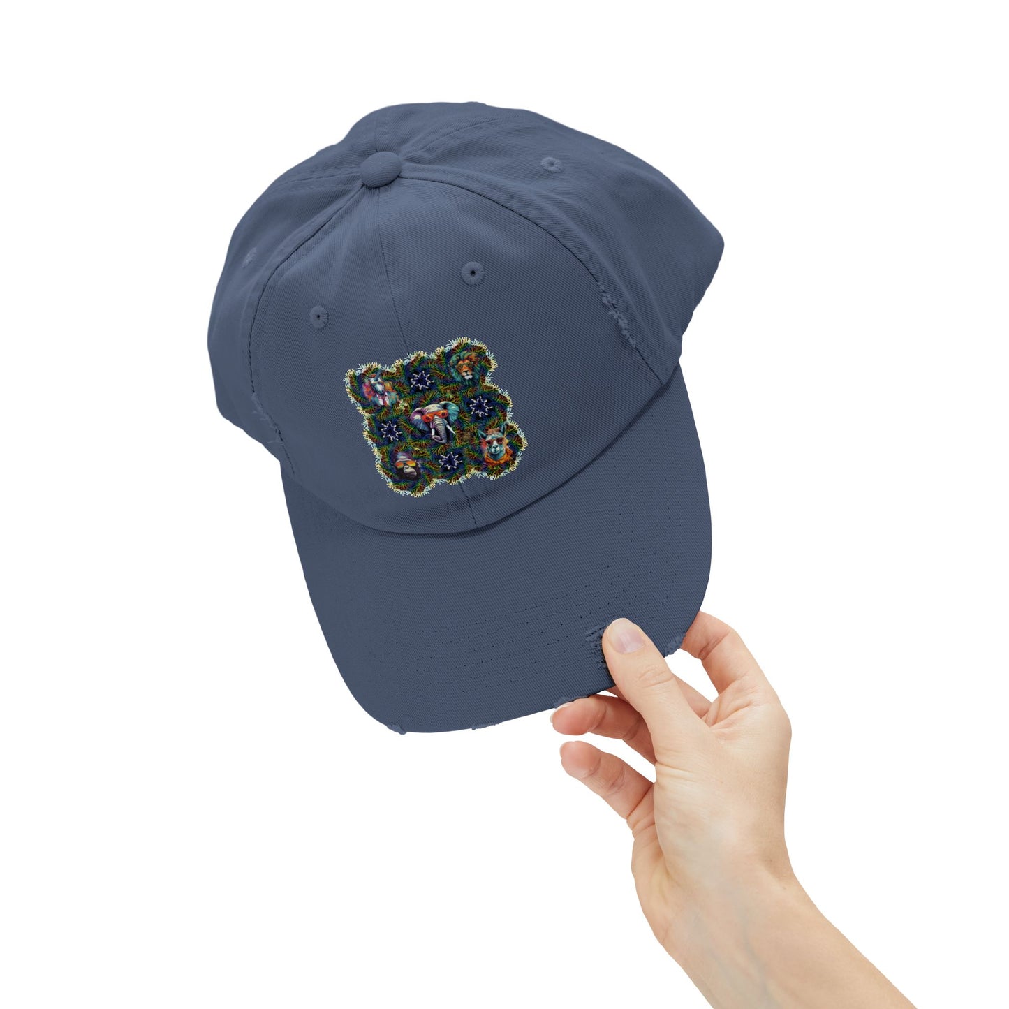 Wild & Cool Creatures Unisex Distressed Cap, Graphic Art, Animals, Gift, Hats, Cotton Twill, Adjustable, Gifts for Women Men Friends Teens