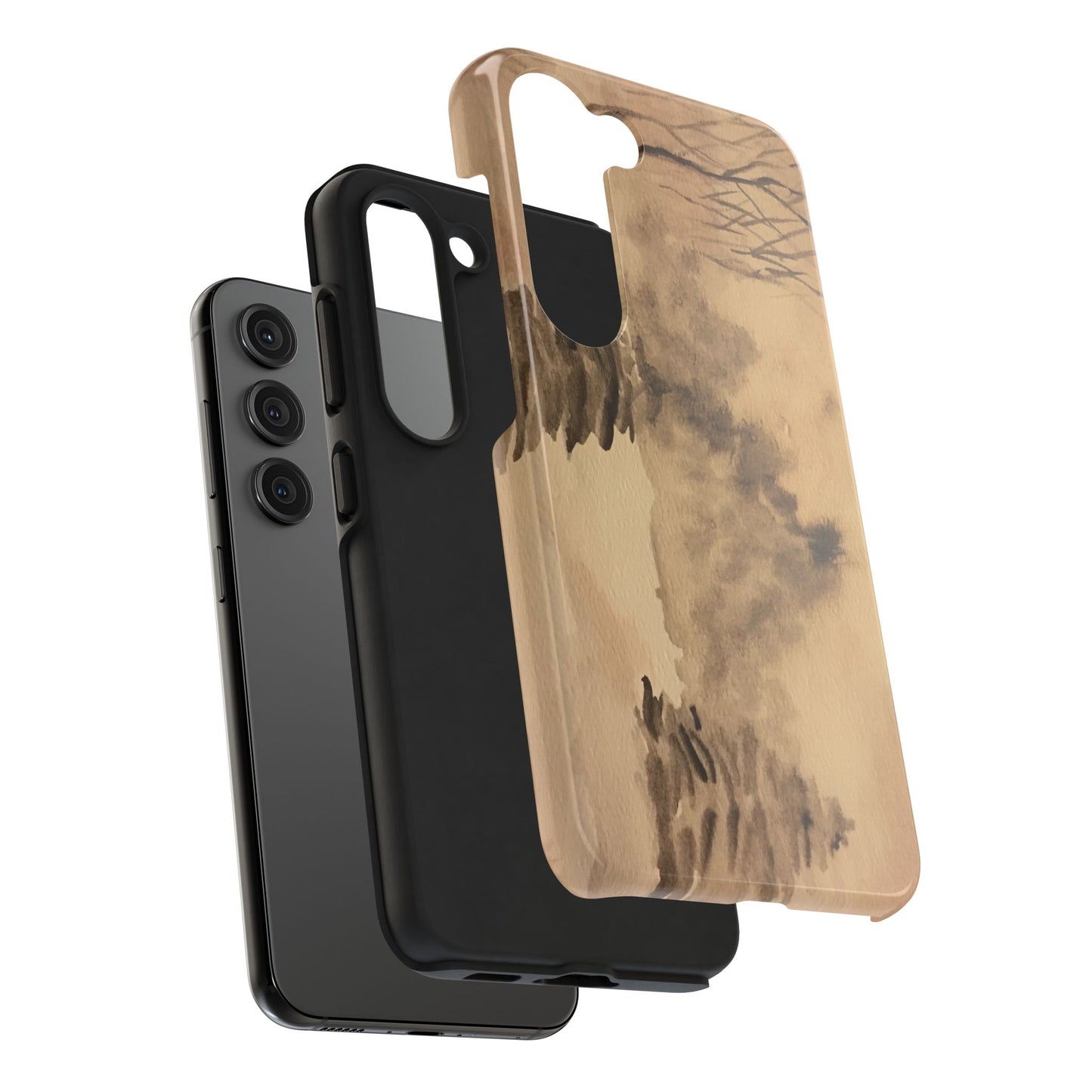Winter Scene Tough Phone Cases, iPhone & Samsung cases, wireless charging, pine trees, snow, original watercolor artwork, gifts, Christmas