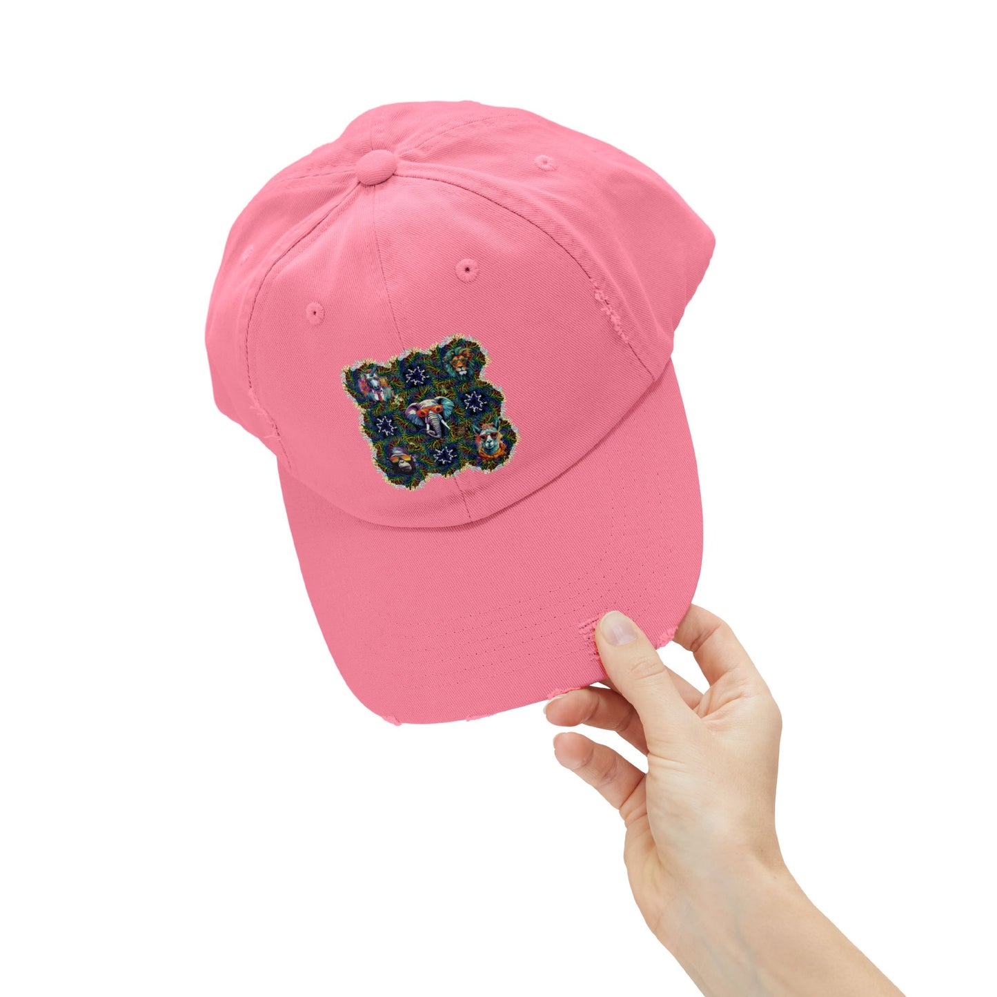 Wild & Cool Creatures Unisex Distressed Cap, Graphic Art, Animals, Gift, Hats, Cotton Twill, Adjustable, Gifts for Women Men Friends Teens