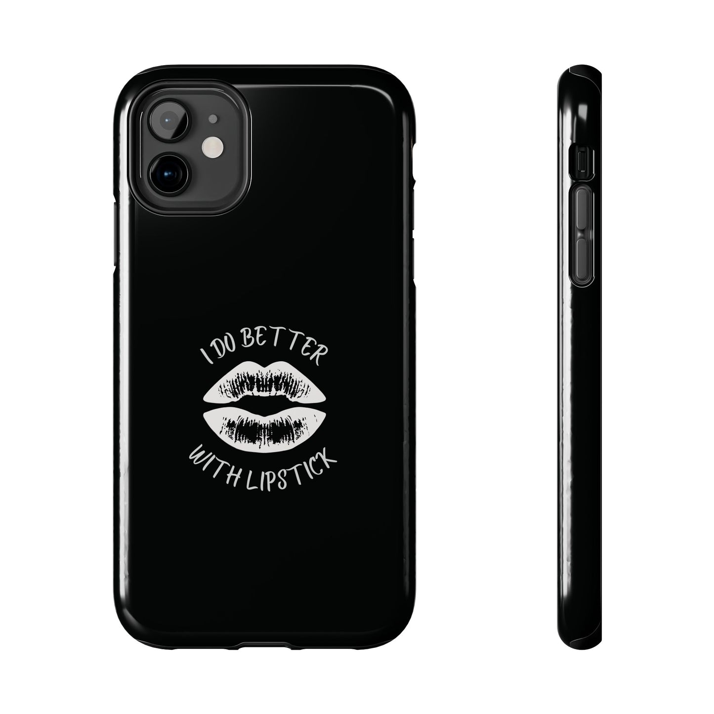 Glamorous Lipstick Tough Phone Cases - Empowered Gifts, Sassy Wireless Charging Cover, Fun Lips Samsung & iPhone Cases, Black Design