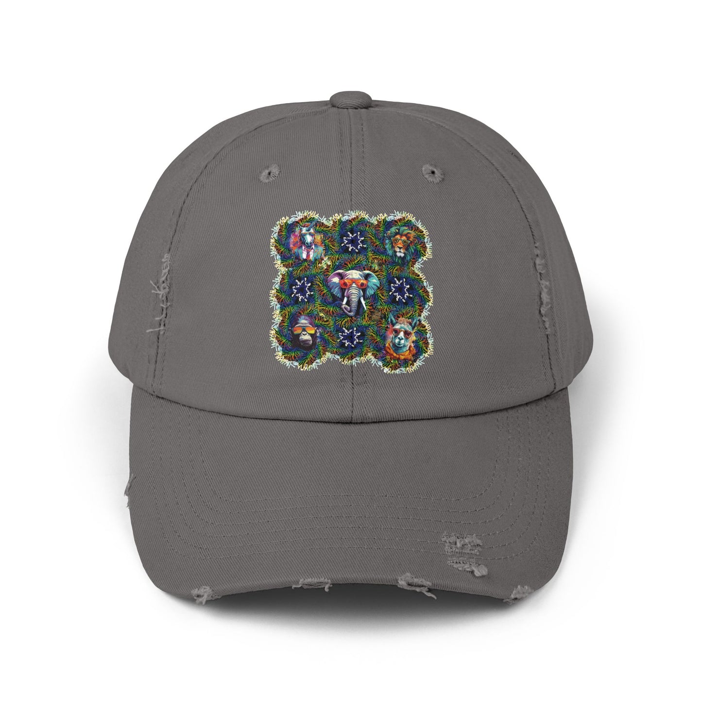 Wild & Cool Creatures Unisex Distressed Cap, Graphic Art, Animals, Gift, Hats, Cotton Twill, Adjustable, Gifts for Women Men Friends Teens