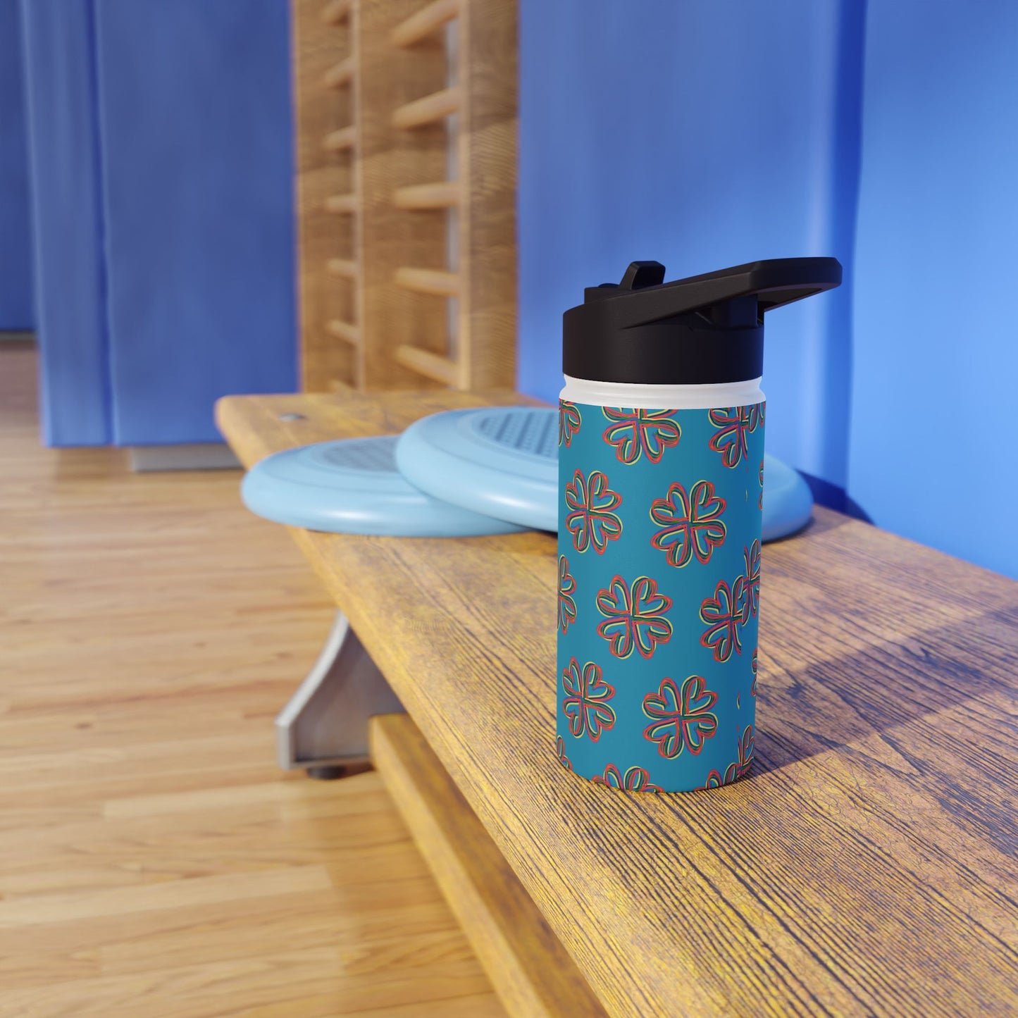 Turquoise Colorful Floral Stainless Steel Water Bottle, Gender Neutral, Gift, Exercise, Run, Workout, Eco BPA-free, Gift Birthday Christmas