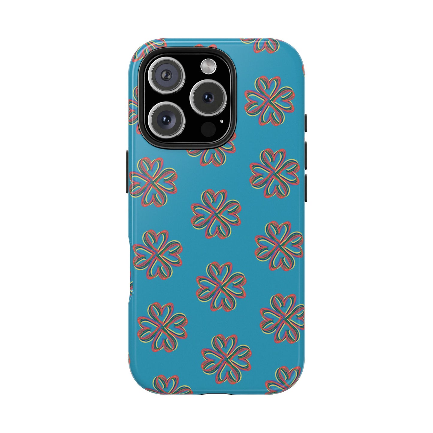 Floral Tough Phone Case, Colorful Turquoise Case, Hard Cover, iPhone Samsung Galaxy Google Pixel, Botanical Print Phone, Wireless Charging