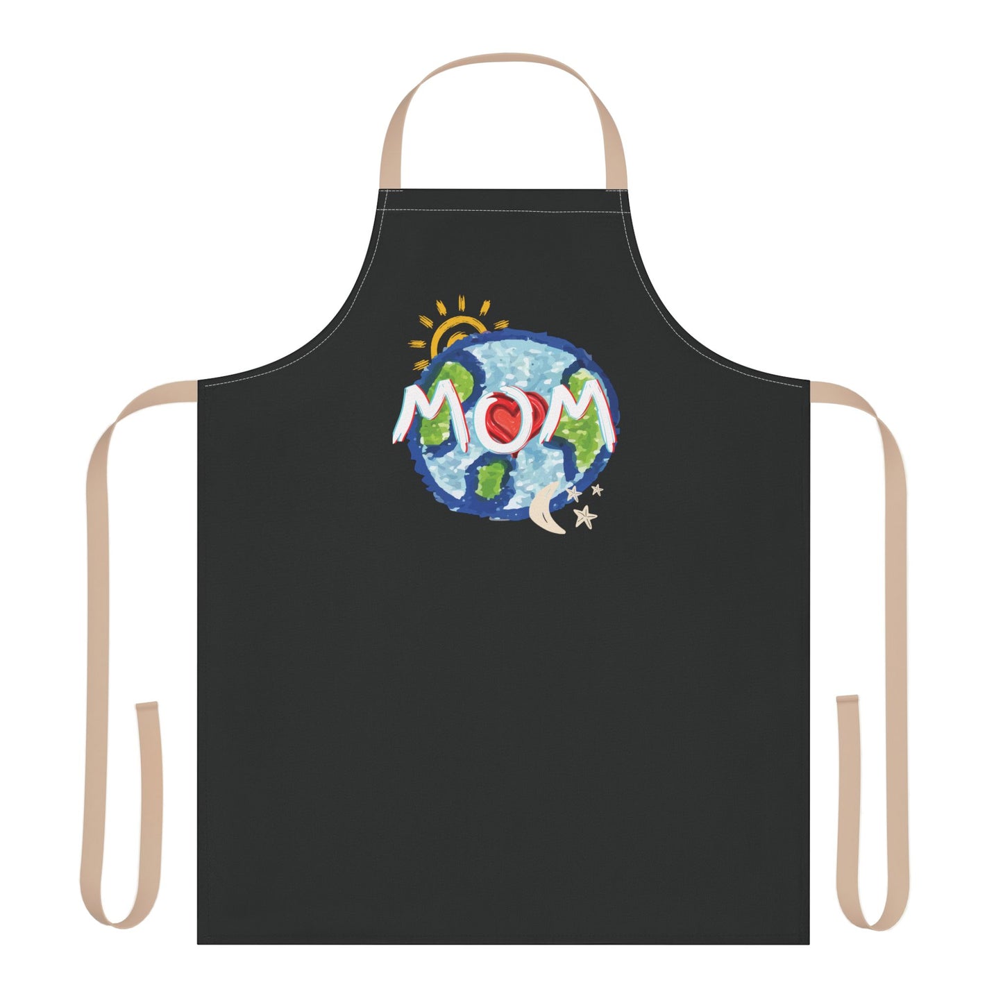 Apron, MOM Chefs Whole World Sun Moon Stars Heart Love Mothers Day Gifts for Women Grilling Cooking BBQ Kitchen