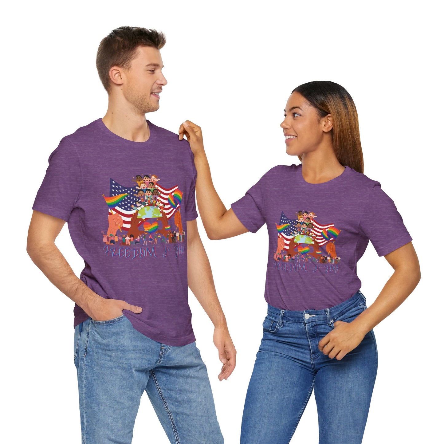 Freedom & Joy Unisex Tee, America, Inclusion, Equality, Love, Pride, Flag, Election, Gift, Comfy, Soft, Casual, Gender Neutral, Short Sleeve
