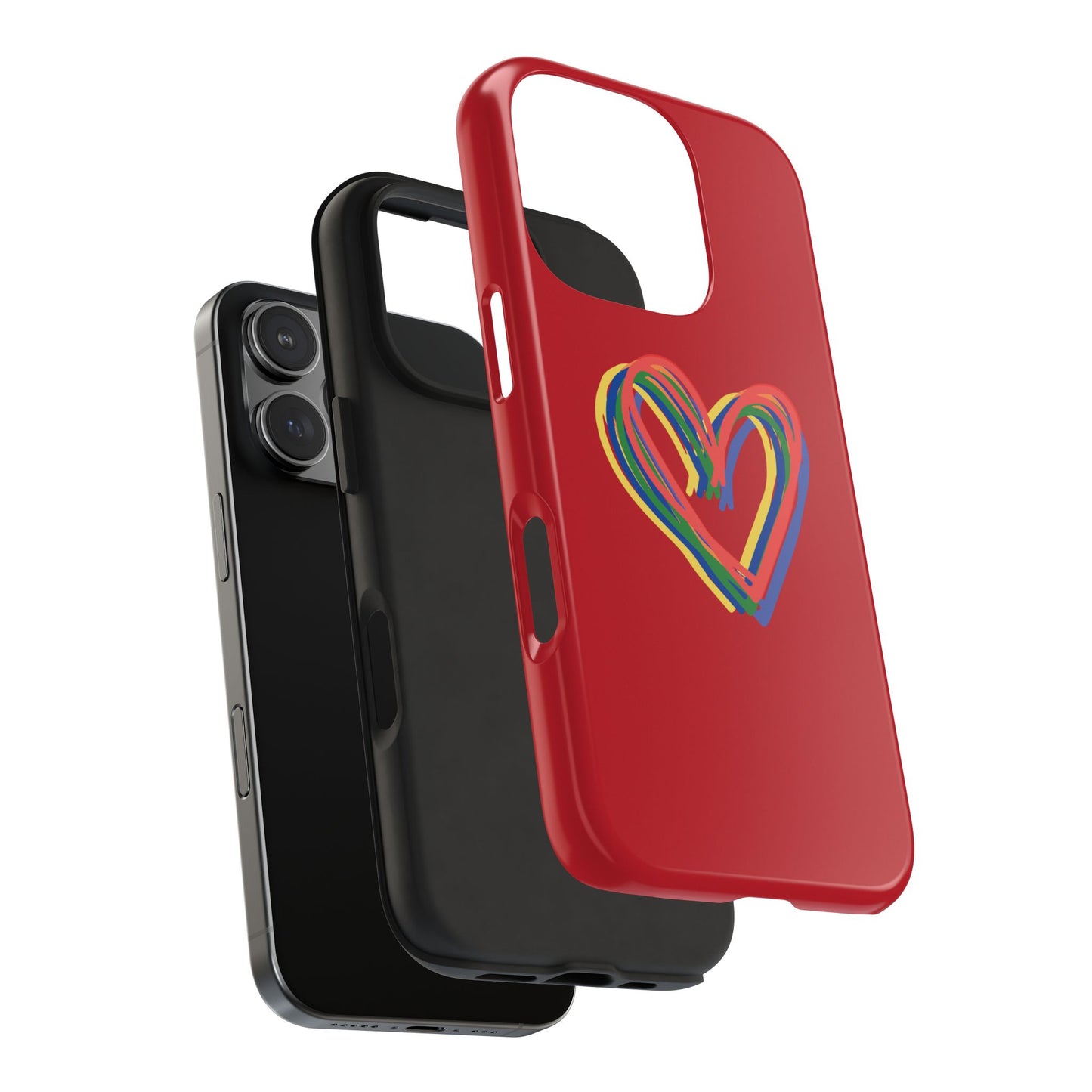 Rainbow Hearts Tough Phone Case, Red Phone Cover, Smartphone Case, Heart Pattern Phone Shell, Phone Hard Case, Colorful, Wireless Charging