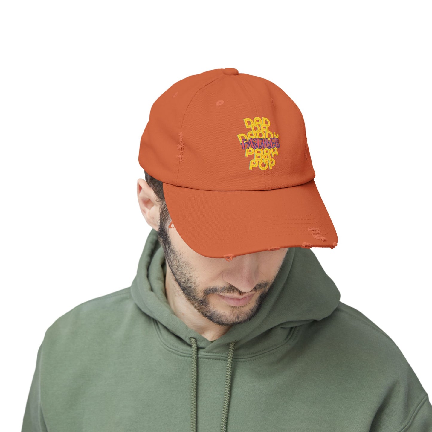 Father Unisex Distressed Cap, Dad Da Daddy Papa Pa Pop, Fathers Day, Gift, Hats, Cotton Twill, Adjustable, Gifts for Men