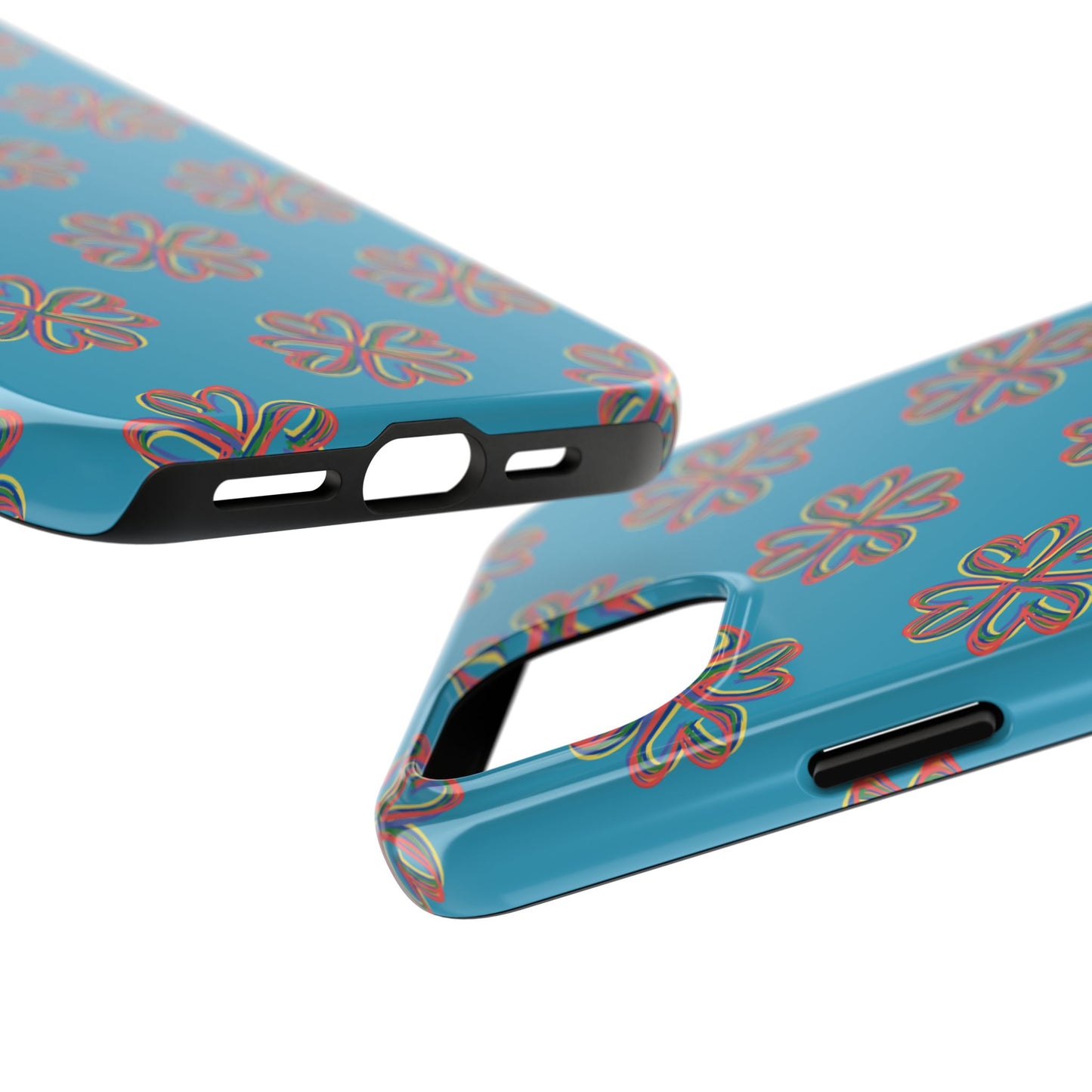 Floral Tough Phone Case, Colorful Turquoise Case, Hard Cover, iPhone Samsung Galaxy Google Pixel, Botanical Print Phone, Wireless Charging