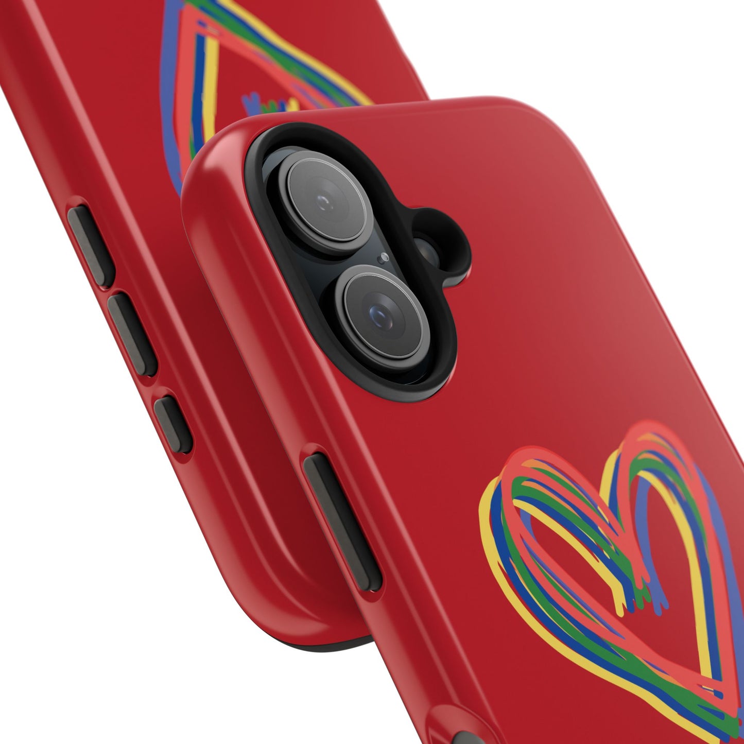 Rainbow Hearts Tough Phone Case, Red Phone Cover, Smartphone Case, Heart Pattern Phone Shell, Phone Hard Case, Colorful, Wireless Charging