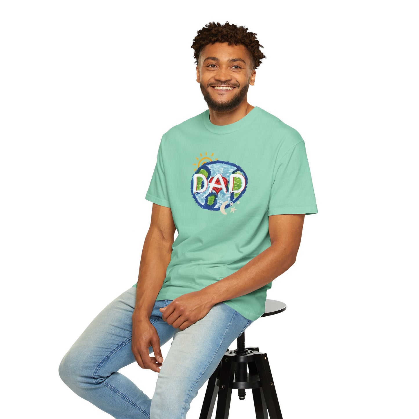 DAD Unisex Garment-Dyed T-shirt - Whole World, Sun, Moon & Stars, Heart - Fathers Day Gift