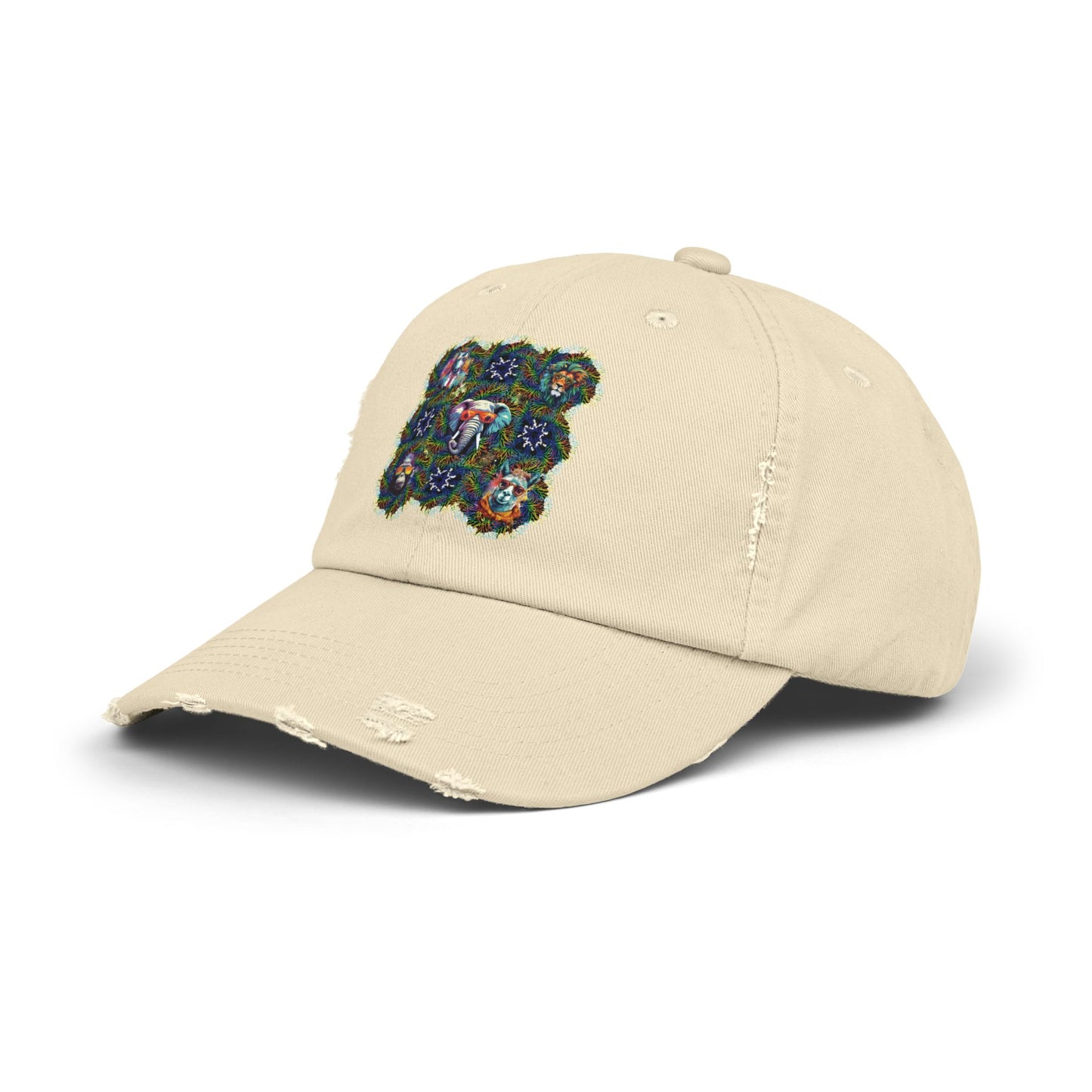 Wild & Cool Creatures Unisex Distressed Cap, Graphic Art, Animals, Gift, Hats, Cotton Twill, Adjustable, Gifts for Women Men Friends Teens
