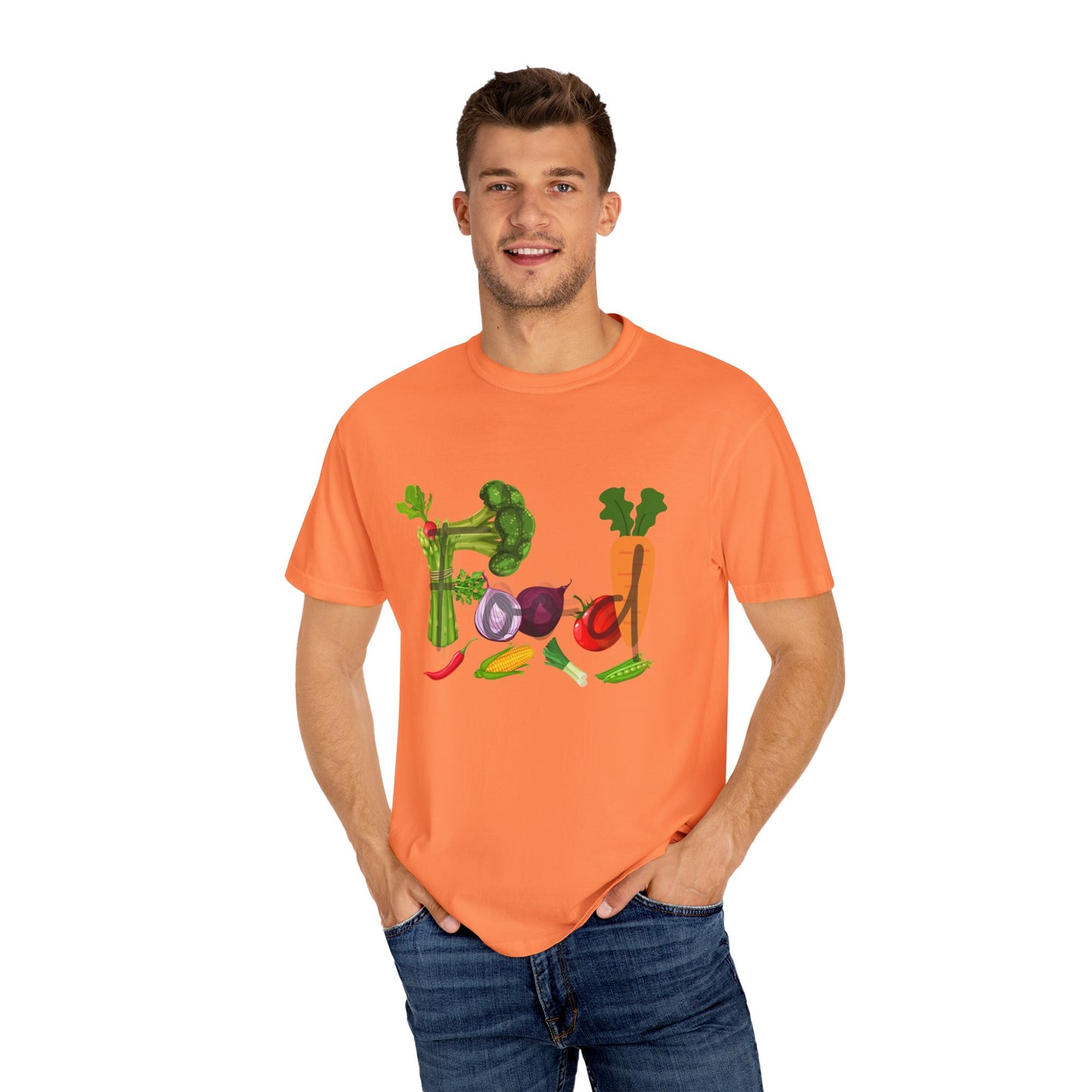 Food Unisex Garment-Dyed T-shirt, vegetables, healthy, groceries, snacks, cooking, gender neutral, casual, relaxed, soft, preshrunk cotton
