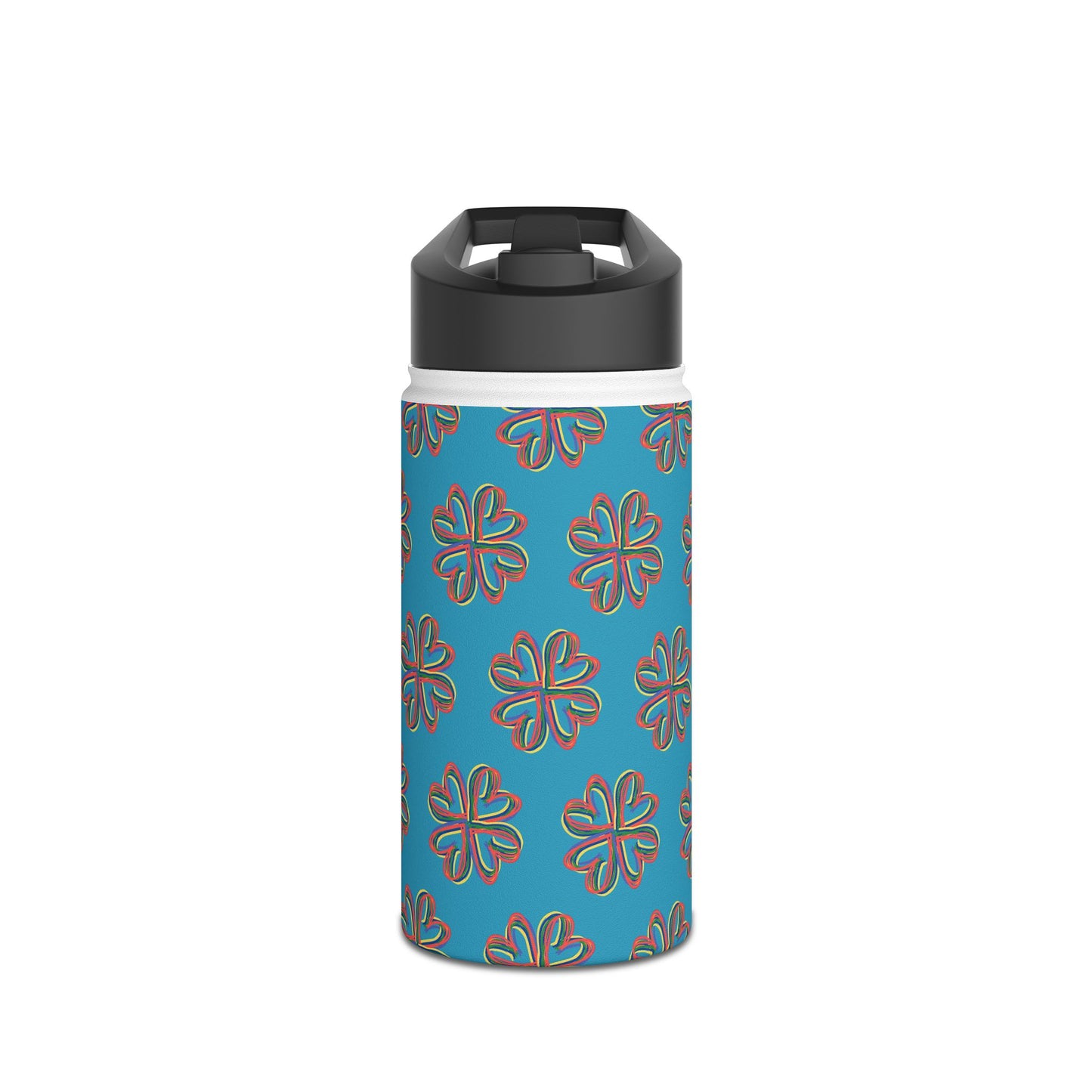 Turquoise Colorful Floral Stainless Steel Water Bottle, Gender Neutral, Gift, Exercise, Run, Workout, Eco BPA-free, Gift Birthday Christmas