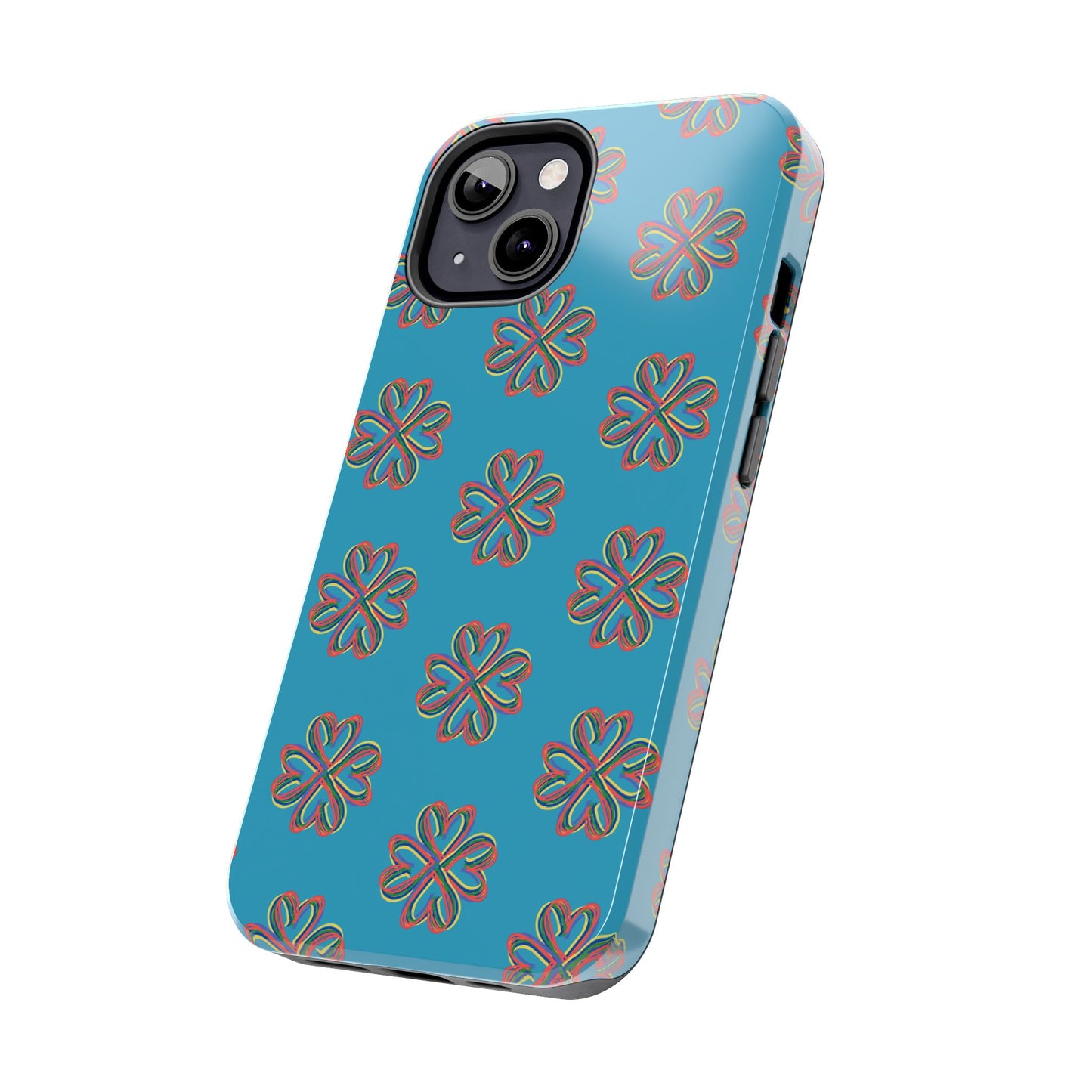 Floral Tough Phone Case, Colorful Turquoise Case, Hard Cover, iPhone Samsung Galaxy Google Pixel, Botanical Print Phone, Wireless Charging