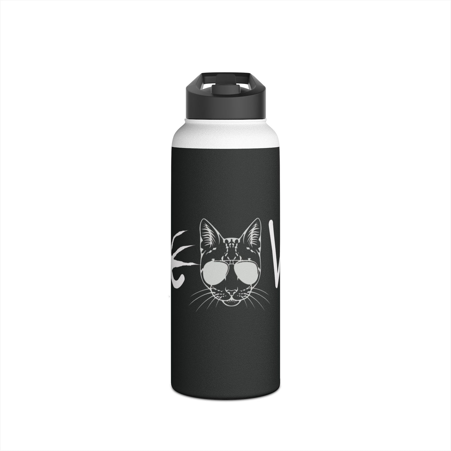 Meow Black Stainless Steel Water Bottle, Cats, Sassy, Fun, Halloween, Election, Gender Neutral, Gift, Exercise, Run, Workout, Eco BPA-free