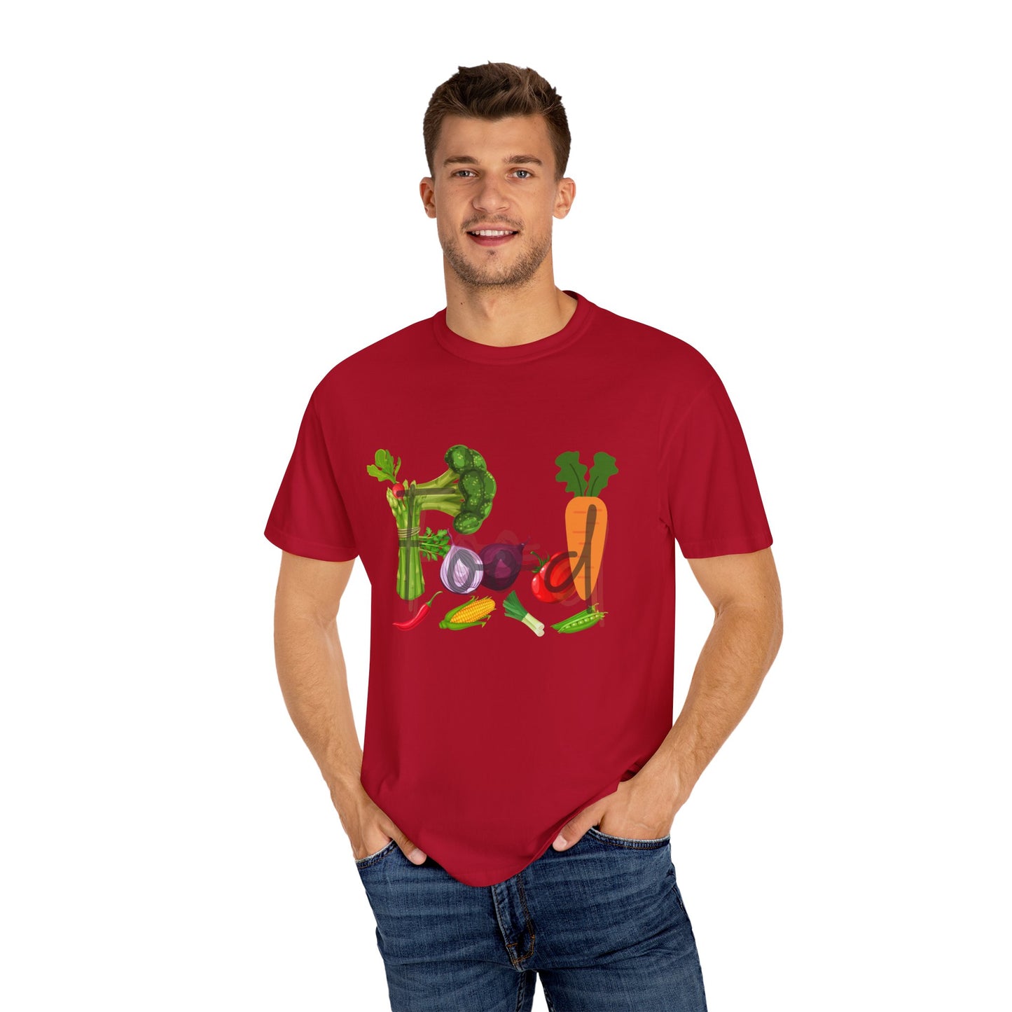 Food Unisex Garment-Dyed T-shirt, vegetables, healthy, groceries, snacks, cooking, gender neutral, casual, relaxed, soft, preshrunk cotton
