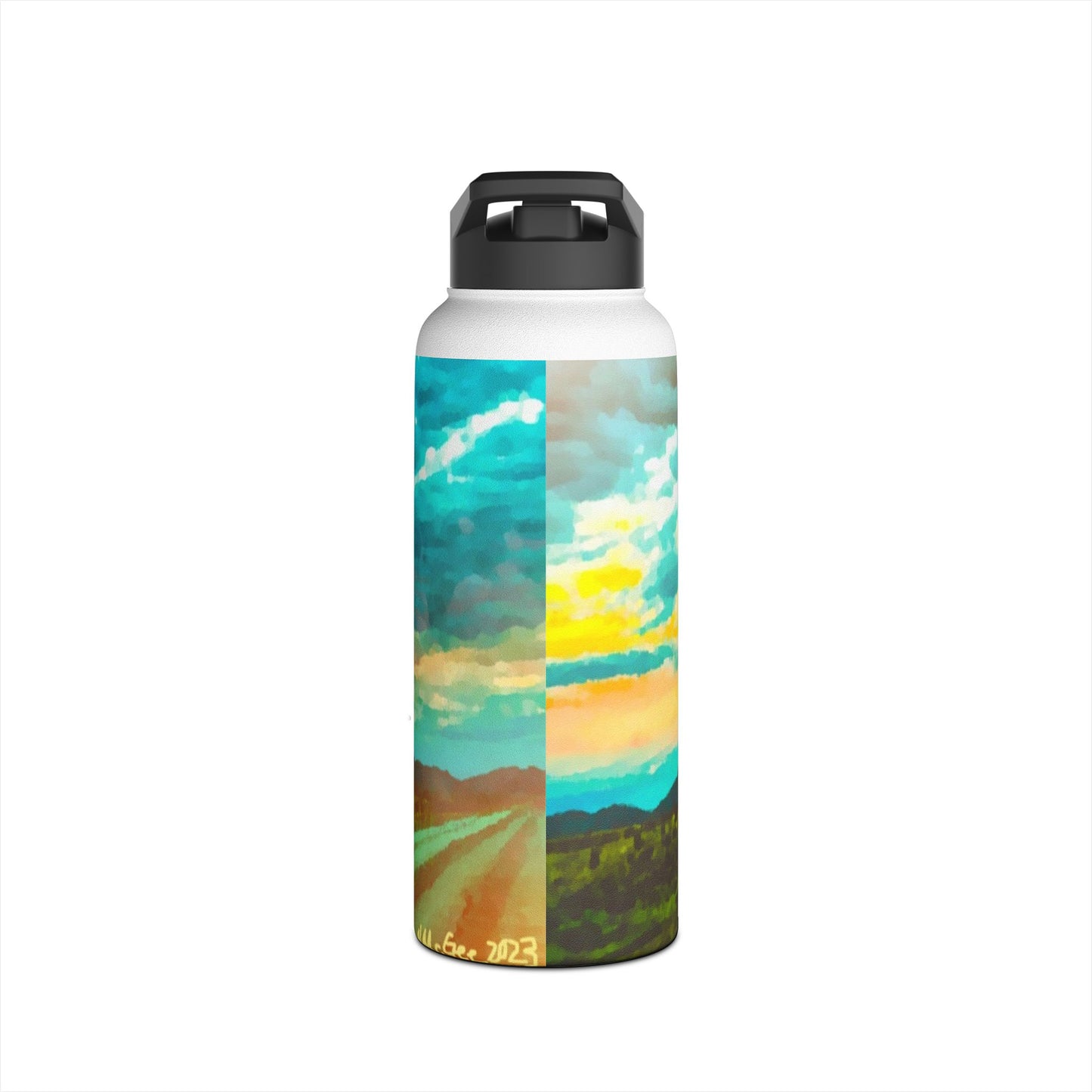 Wyoming Landscape Stainless Steel Water Bottle, Nature, America, Western, Artwork, Mountains, Gift, Sky, Colorful, Clouds, Sunset, Travel
