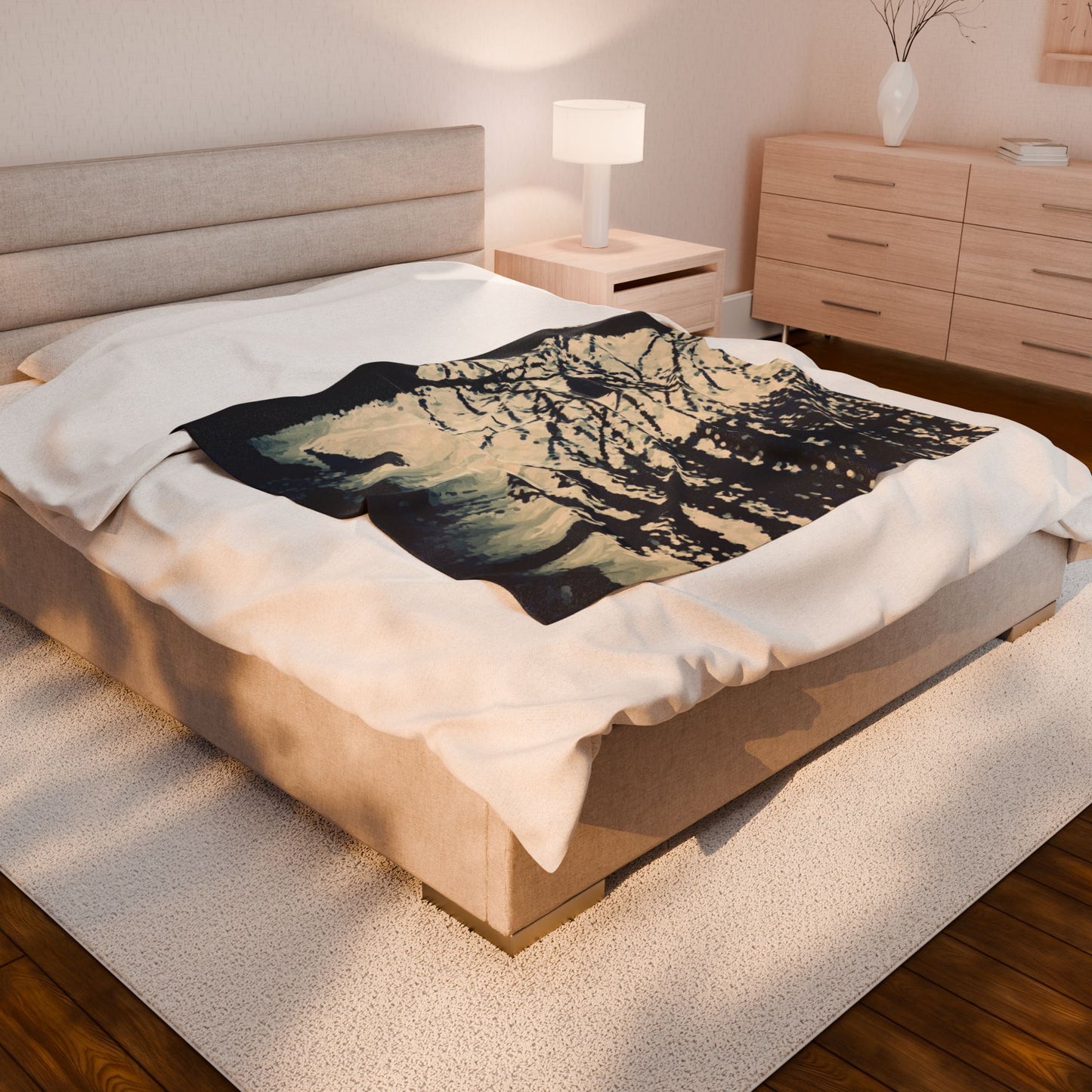 Crows in Forest Velveteen Blanket, Cozy Throw, Home Decor, Gift, Bed Cover, Vibrant Couch Blanket, Birthday Wedding Anniversary Christmas