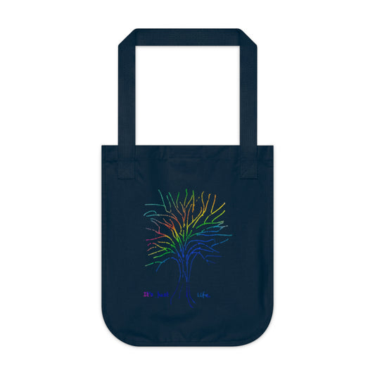 Its Just Life Rainbow Tree Organic Canvas Tote Bag, Groceries, Shopping, Eco Friendly, Gift Bags, 100% Organic Cotton, Beige, Black, Navy