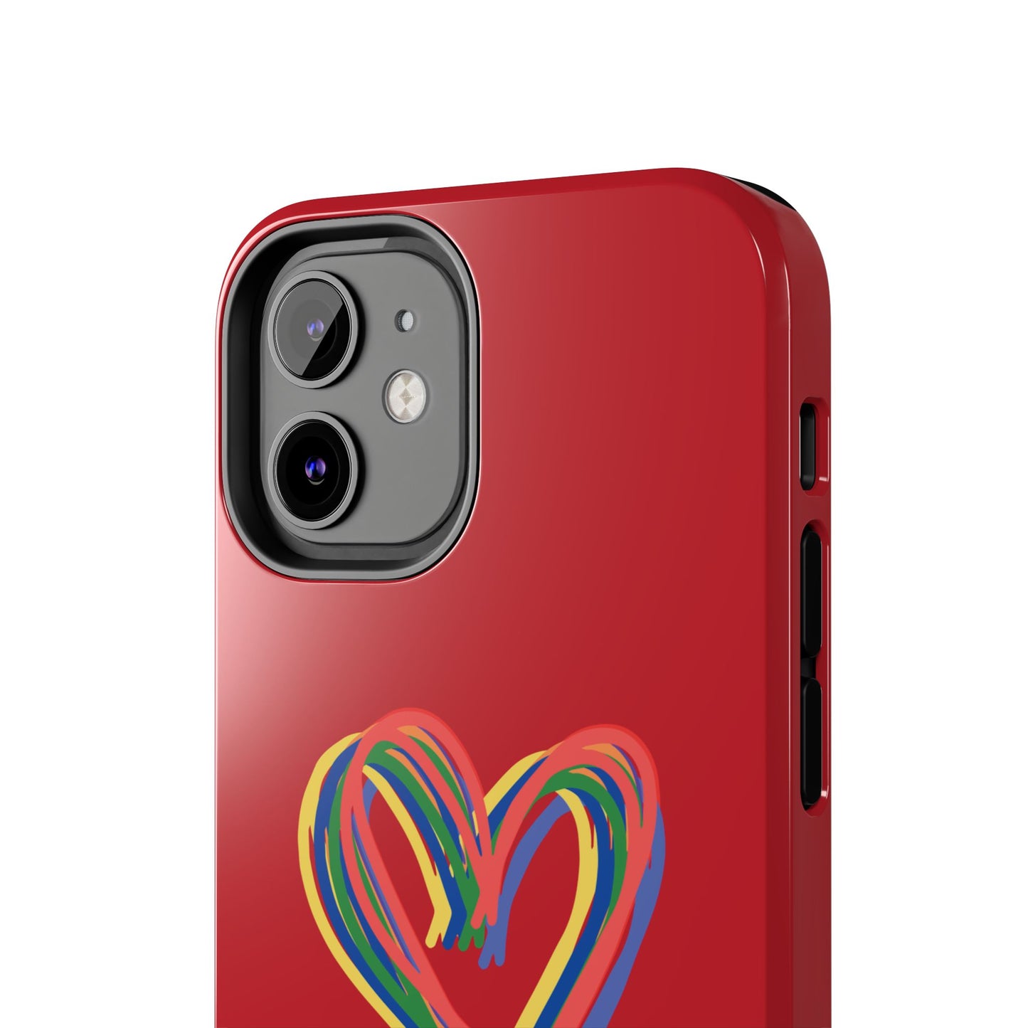 Rainbow Hearts Tough Phone Case, Red Phone Cover, Smartphone Case, Heart Pattern Phone Shell, Phone Hard Case, Colorful, Wireless Charging