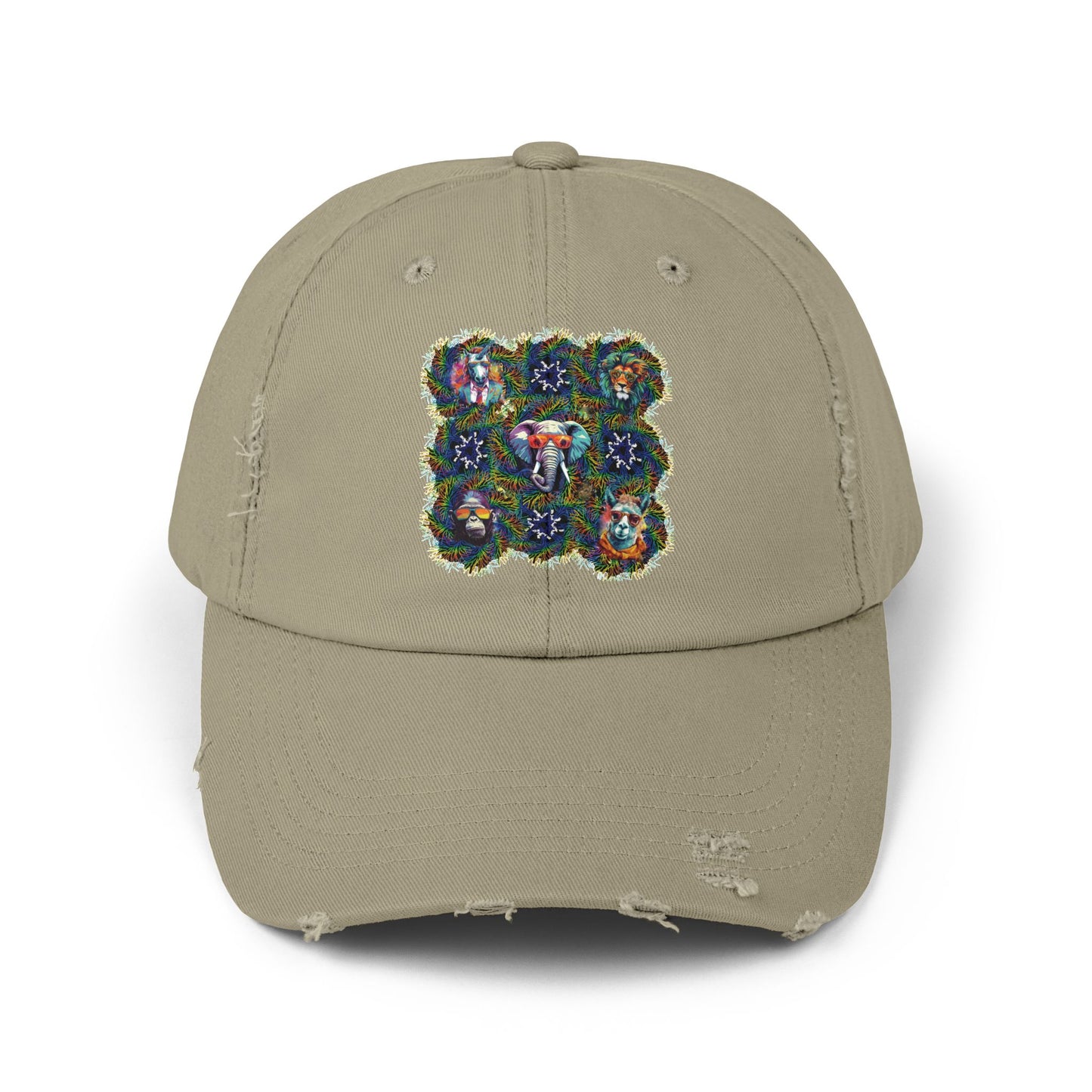 Wild & Cool Creatures Unisex Distressed Cap, Graphic Art, Animals, Gift, Hats, Cotton Twill, Adjustable, Gifts for Women Men Friends Teens