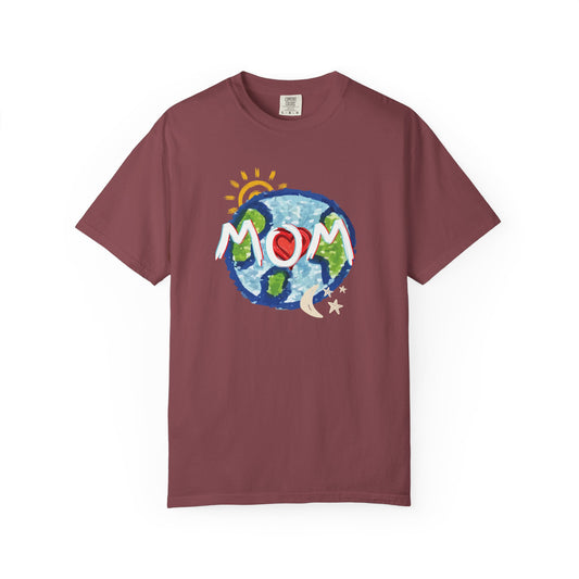 MOM Unisex Garment-Dyed T-shirt, Whole World, Sun, Moon & Stars, Heart, Love, Mothers Day, Gifts for Women, Comfy, Soft, Gender Neutral