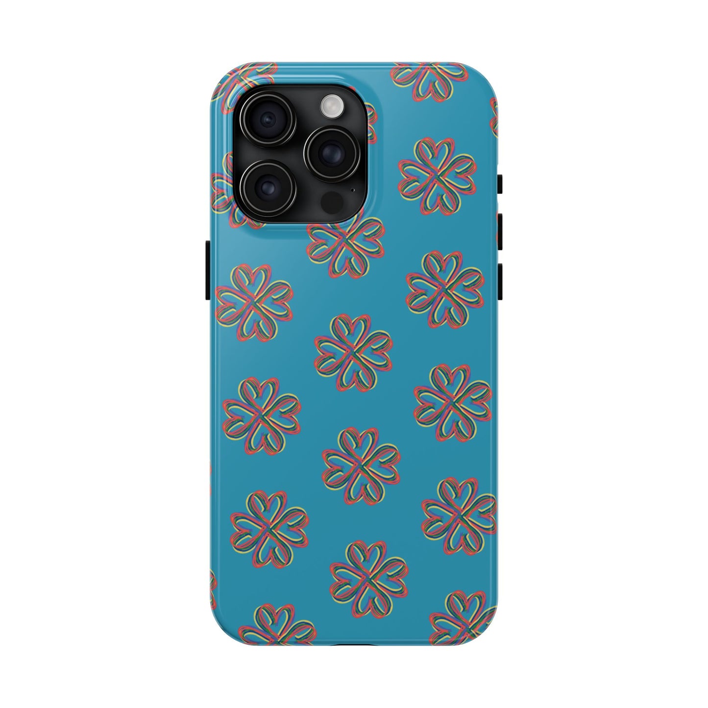 Floral Tough Phone Case, Colorful Turquoise Case, Hard Cover, iPhone Samsung Galaxy Google Pixel, Botanical Print Phone, Wireless Charging