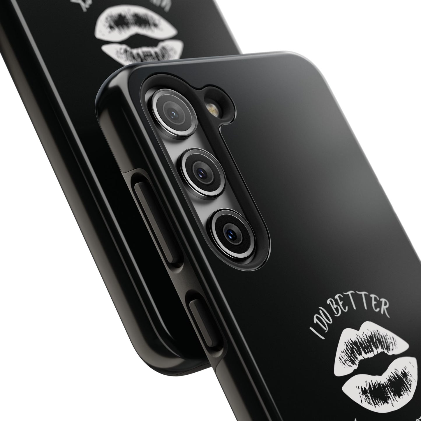 Glamorous Lipstick Tough Phone Cases - Empowered Gifts, Sassy Wireless Charging Cover, Fun Lips Samsung & iPhone Cases, Black Design