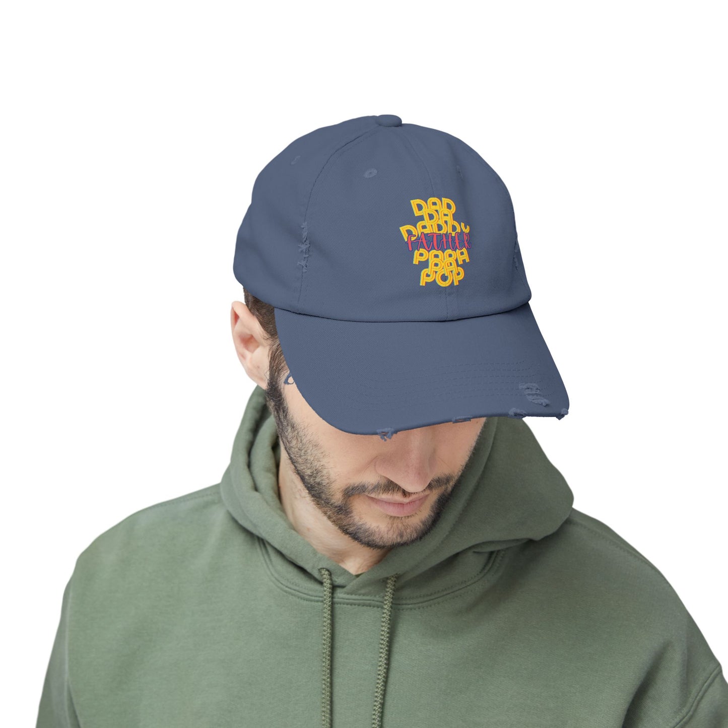Father Unisex Distressed Cap, Dad Da Daddy Papa Pa Pop, Fathers Day, Gift, Hats, Cotton Twill, Adjustable, Gifts for Men
