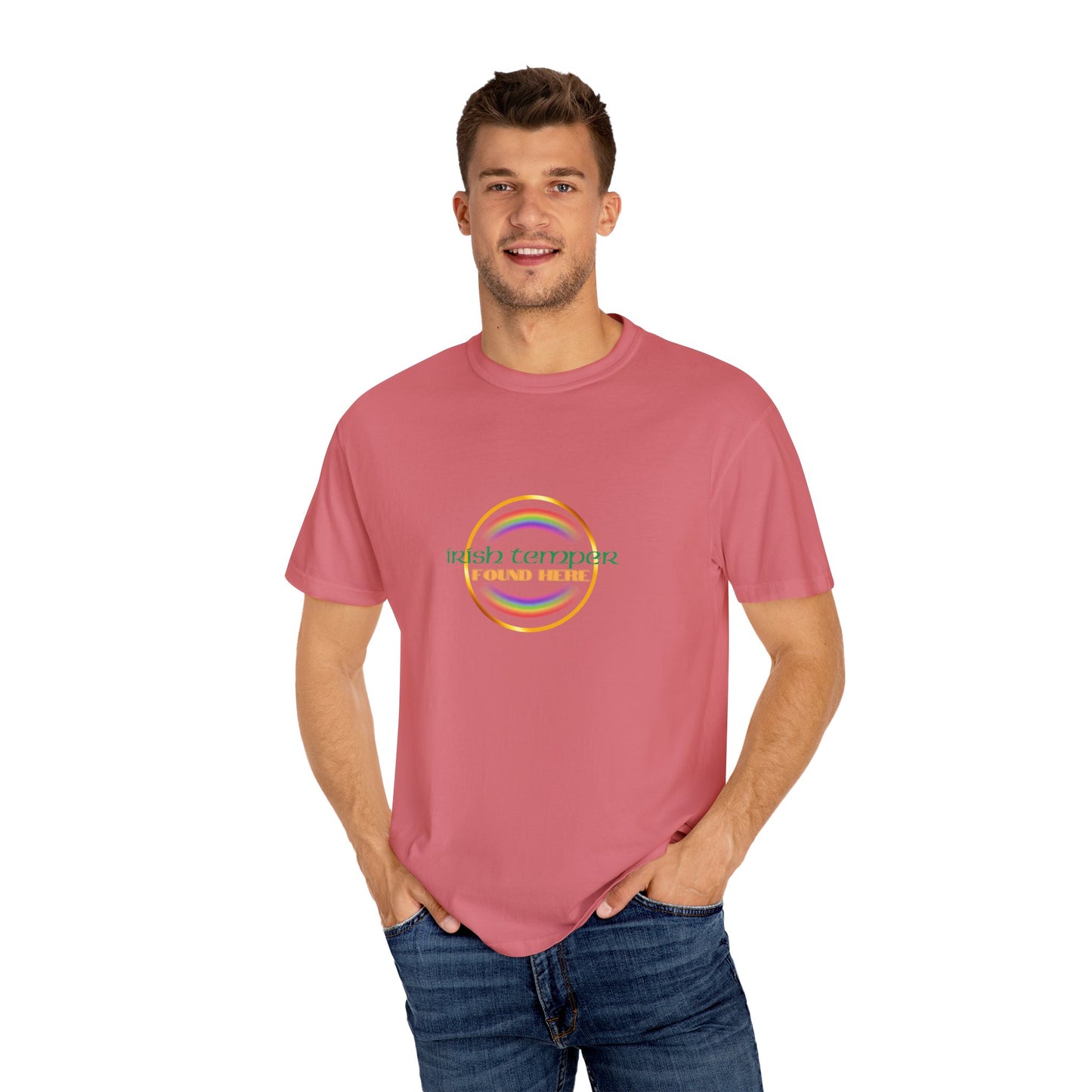 Irish Temper Found Here Unisex Garment-Dyed T-shirt, rainbow, fun, gender neutral, casual, relaxed, soft, preshrunk cotton, St Patricks Day