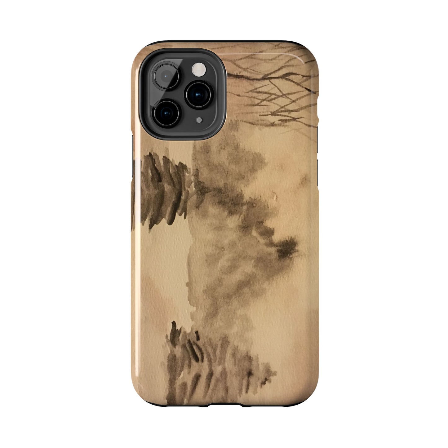 Winter Scene Tough Phone Cases, iPhone & Samsung cases, wireless charging, pine trees, snow, original watercolor artwork, gifts, Christmas