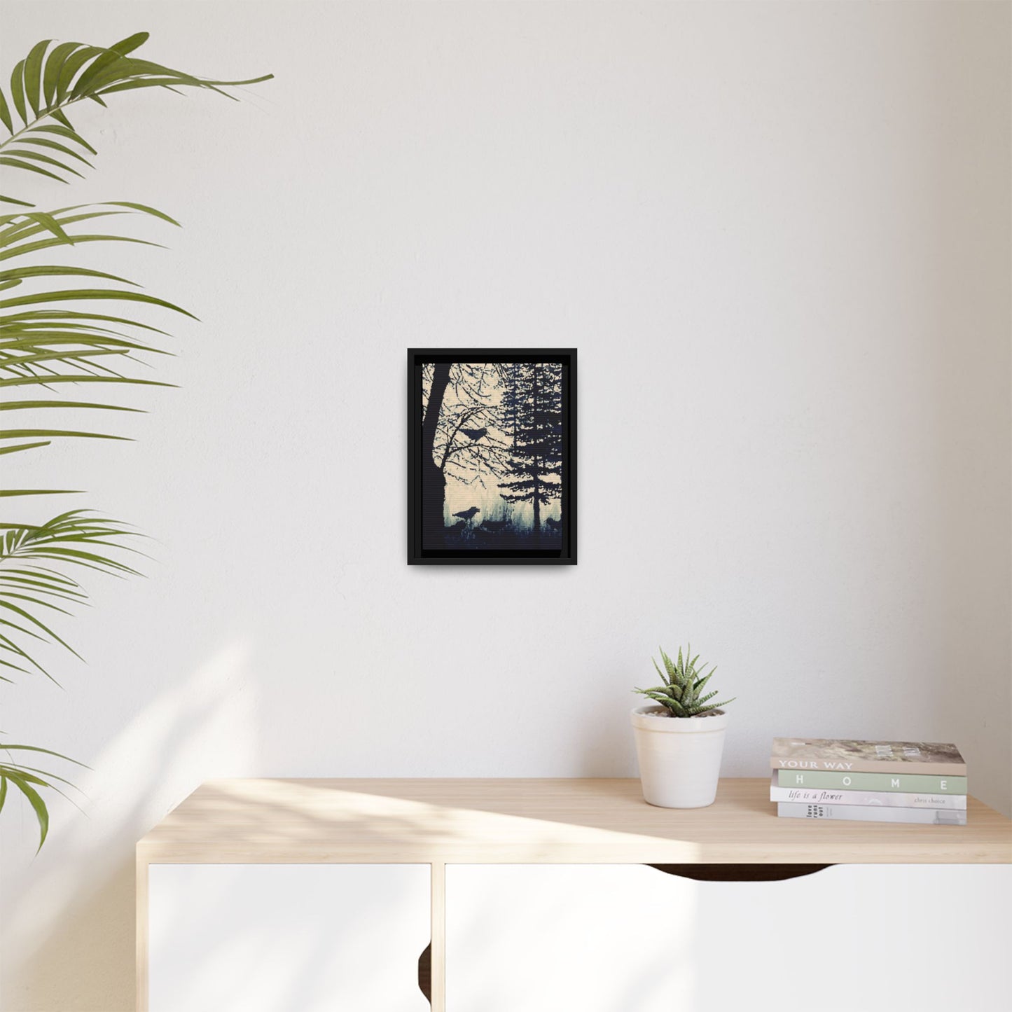 Black Frame Crows in Forest, Dark Black & White, Matte Canvas, Original Artwork, Wall Art, Decor, Trees, Birds, Nature, Gift, Eco, Halloween