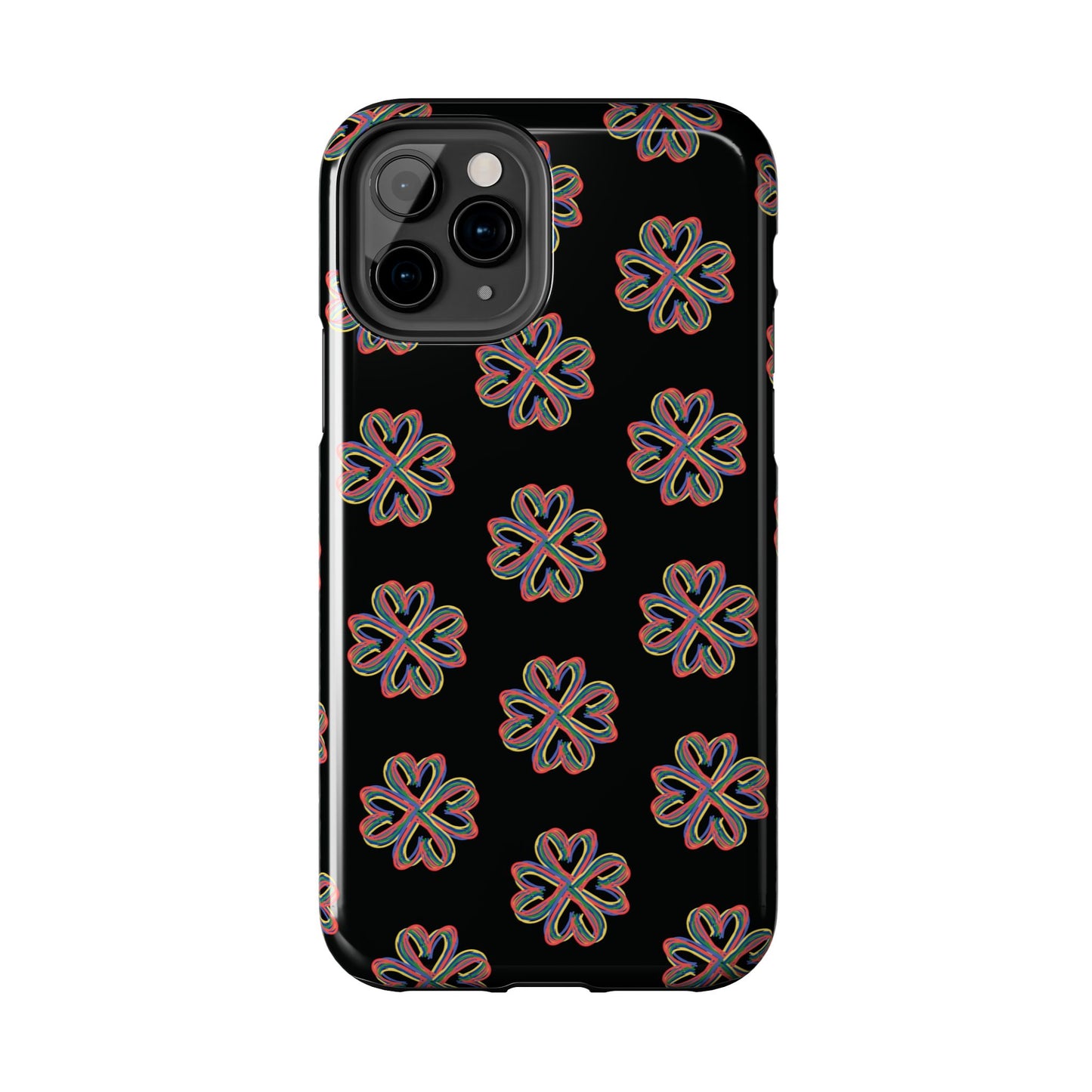 Tough Phone Cases, Floral Phone Cover, Protective Floral Case, Colorful Phone Shell, Black Phone Case, Wireless Charging