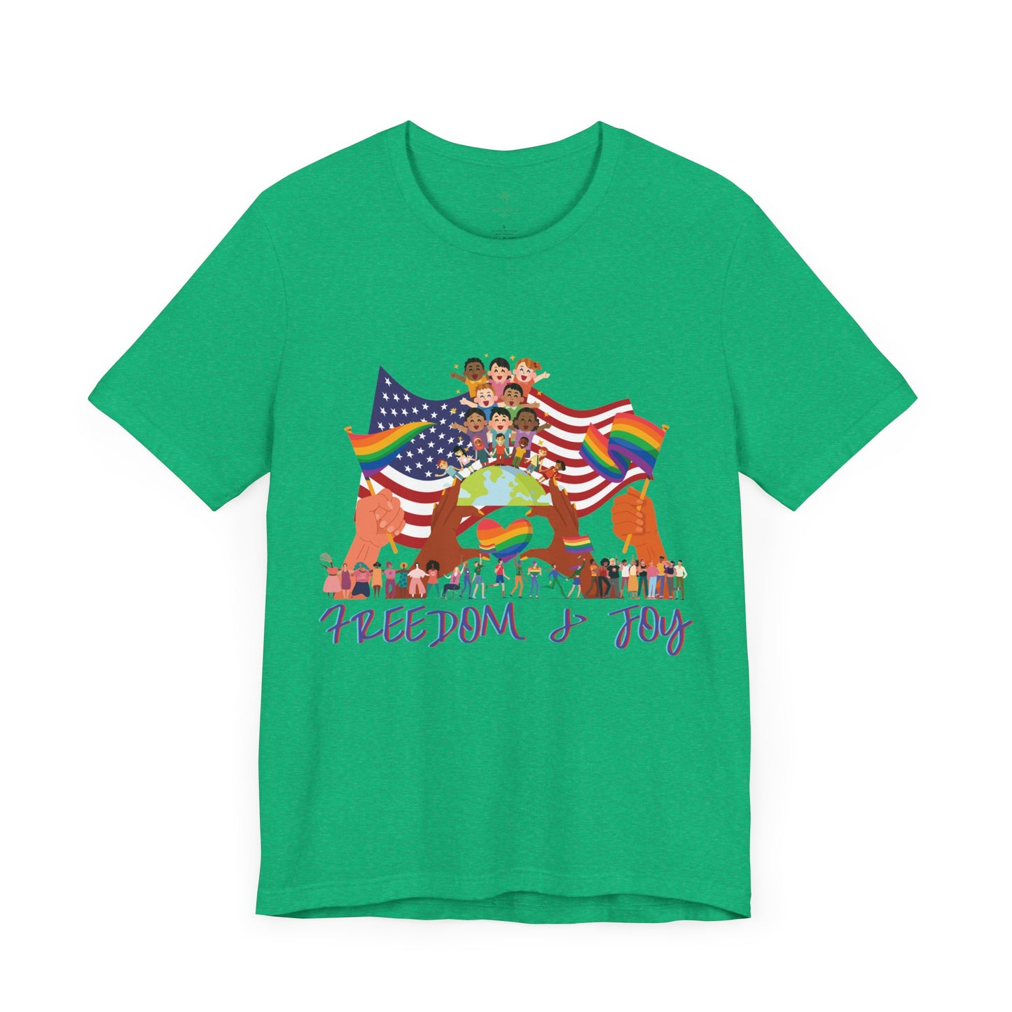 Freedom & Joy Unisex Tee, America, Inclusion, Equality, Love, Pride, Flag, Election, Gift, Comfy, Soft, Casual, Gender Neutral, Short Sleeve